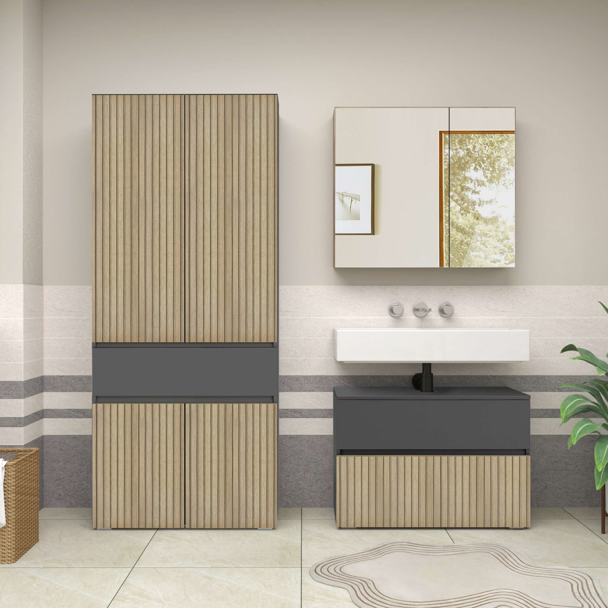 Home affaire Hochschrank »Wisla«, mit 4 Türen & 1 Schublade, Breite 76 cm, Höhe 180 cm