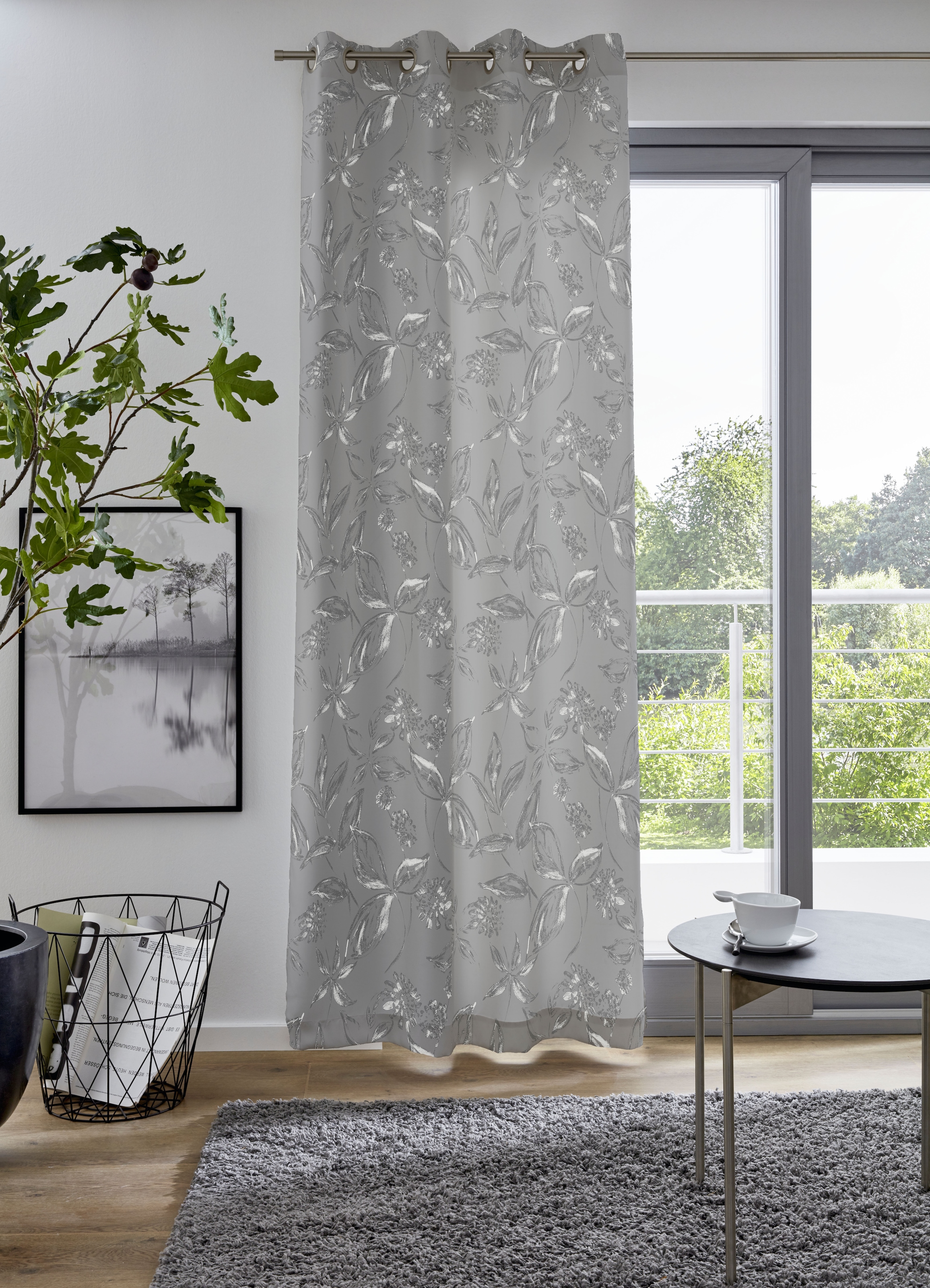 my home Vorhang "FLOWER" Ösen 1 Stk. tlg. Maß: 135 x 235cm, monochrom, in v günstig online kaufen