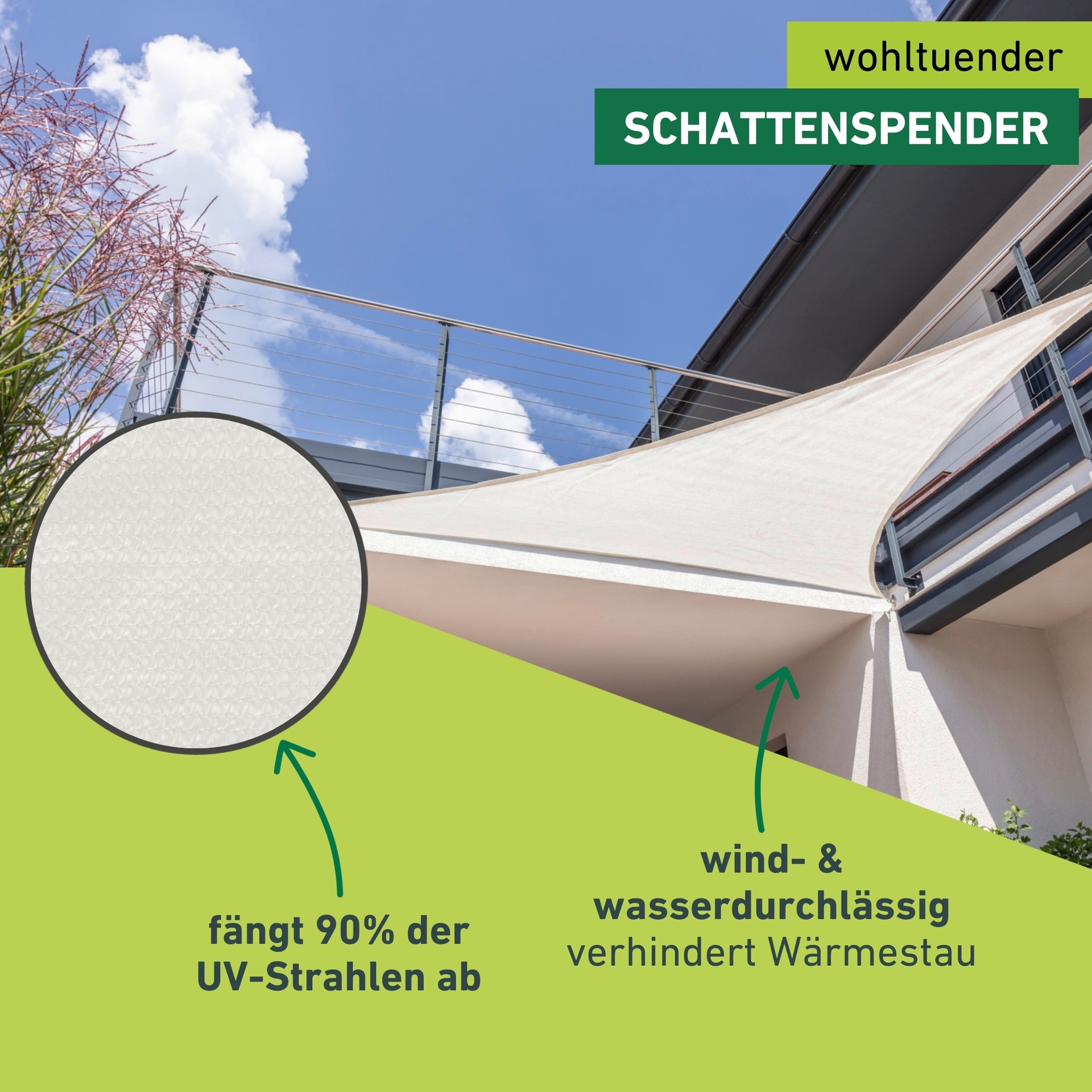 Windhager Sonnensegel »Sonnenschutz aus pflegeleichtem HDPE-Gewebe, Sonnensegel Dreieck« wind- und wasserdurchlässig, 5x5x5 m, inkl. 3x0,7 m, weiß