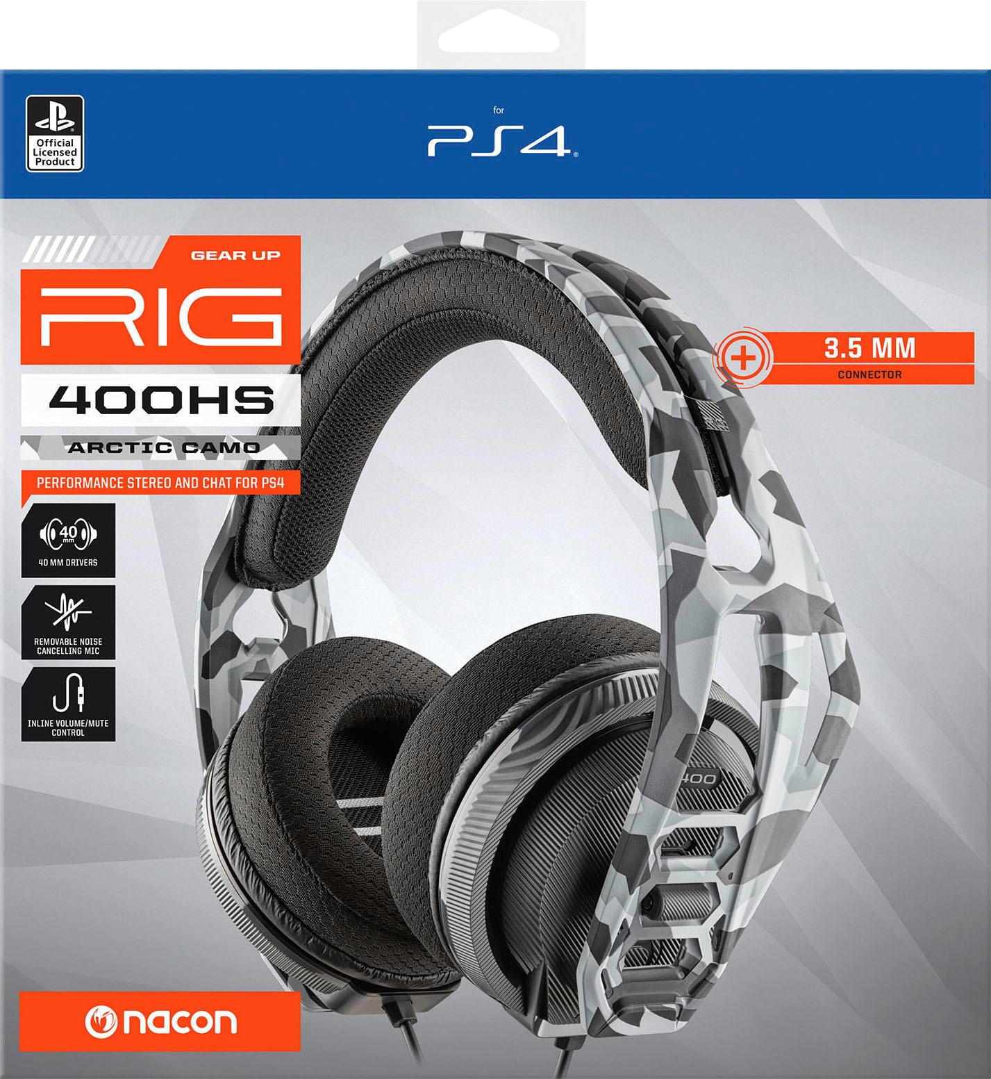 nacon Gaming-Headset »Nacon RIG 400HS Gaming-Headset, Camo-schwarz, 3,5 mm  Klinke«, Mikrofon abnehmbar, kabelgebunden, Stereo, Over Ear, PC, Mac, PS4-Lizenz  | BAUR
