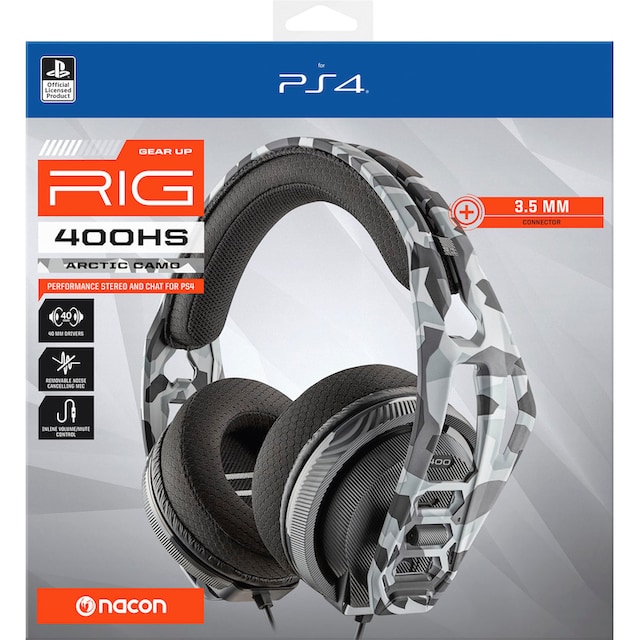 nacon Gaming-Headset »Nacon RIG 400HS Gaming-Headset, Camo-schwarz, 3,5 mm  Klinke«, Mikrofon abnehmbar, kabelgebunden, Stereo, Over Ear, PC, Mac, PS4-Lizenz  | BAUR