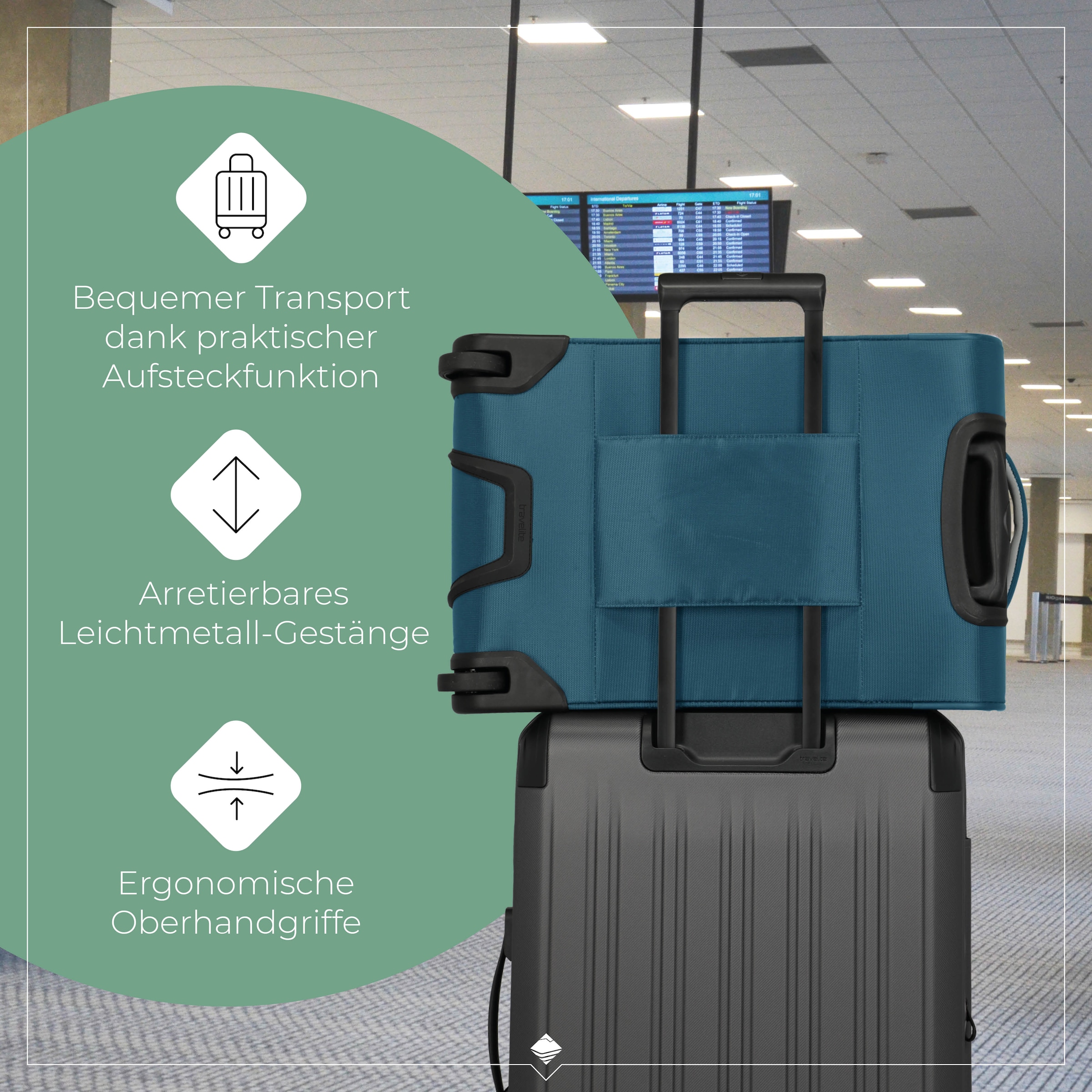 travelite Handgepäck-Trolley »JETPACK Slim 2 Cabin, konzipiert für Air France, KLM & ITA«, 4 Rollen, Weichgepäck-Koffer Handgepäck für die meisten gängigen Airlines