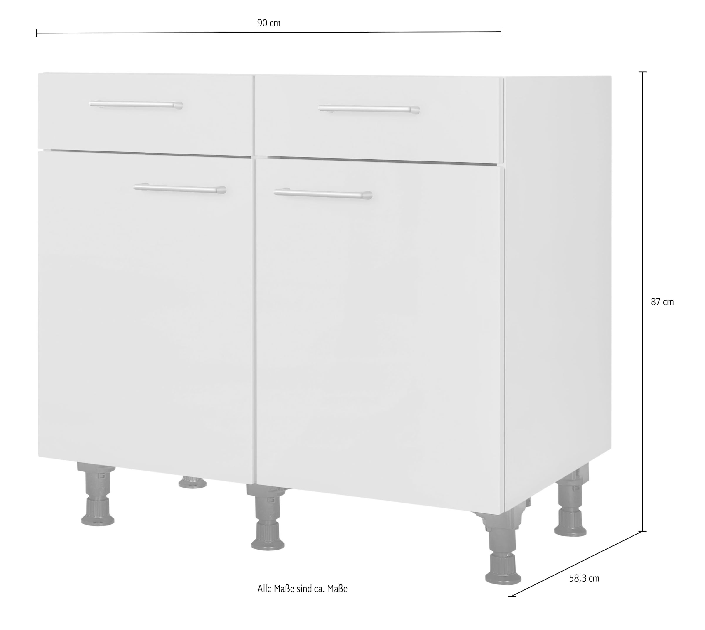 nobilia® Unterschrank »"Laser", vormontiert, Breite 90 cm, Soft-Close-Funktion« bei den Schubkästen, inkl. höhenverstellbare Sockelfüße