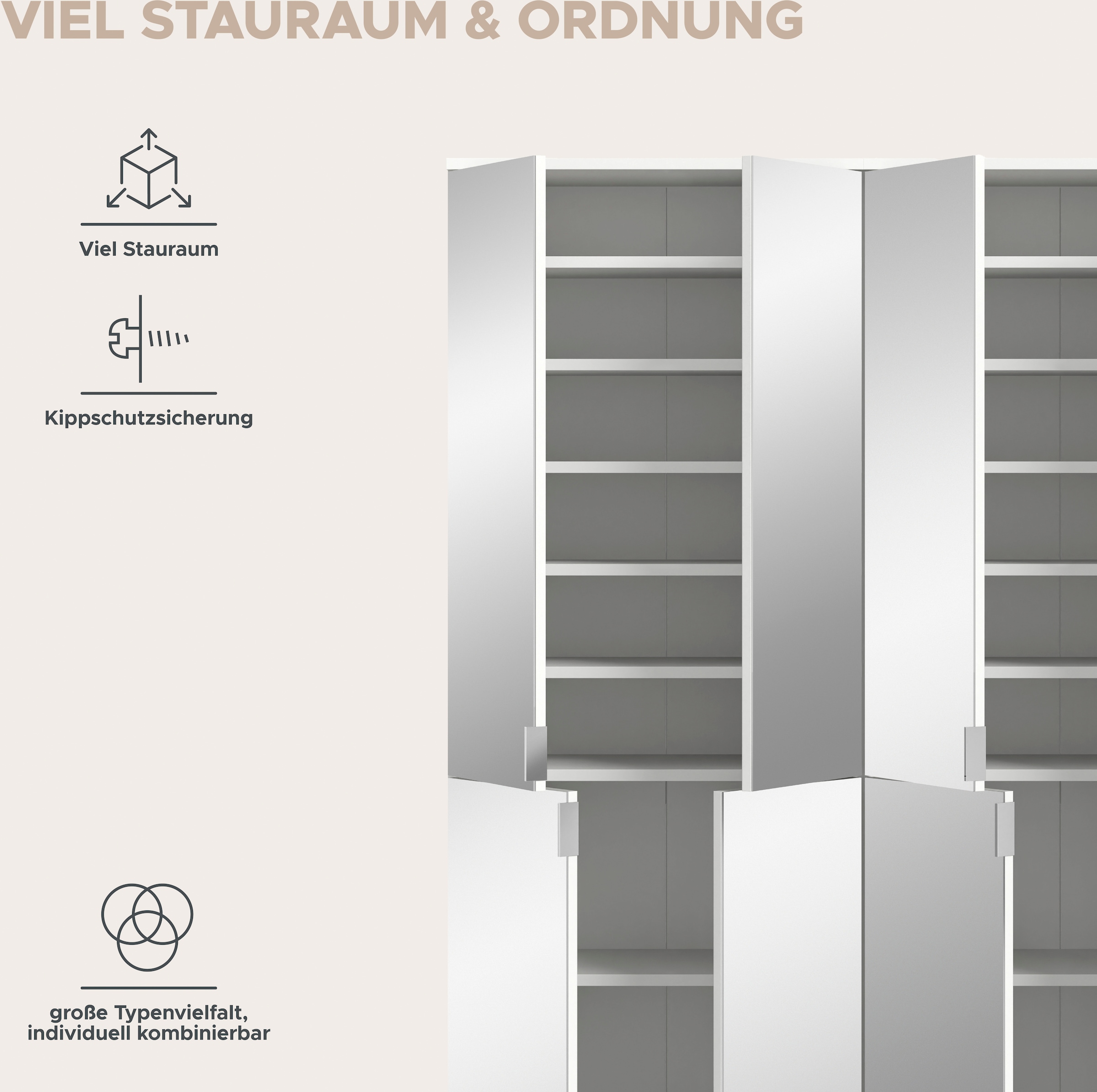 INOSIGN Garderoben-Set »Trondheim, Breite 122cm, best. aus 2 Schränken, 8 Türen, 18 Fächer«, (Set, 2 St.), inkl. ausziehbarer Kleiderstange, Garderobenschrank, Kleiderschrank