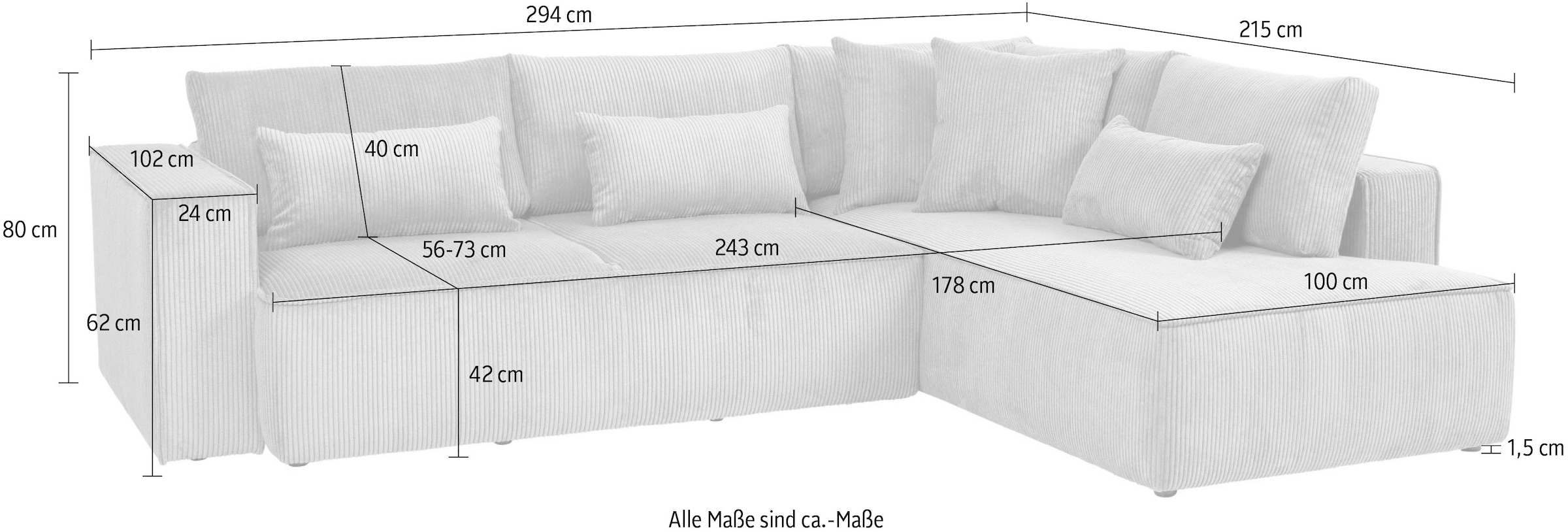 OTTO home Ecksofa »Tillian, Schlafsofa« Breite 294 cm, Breitkord, Sitzfläche mit Taschenfederkern