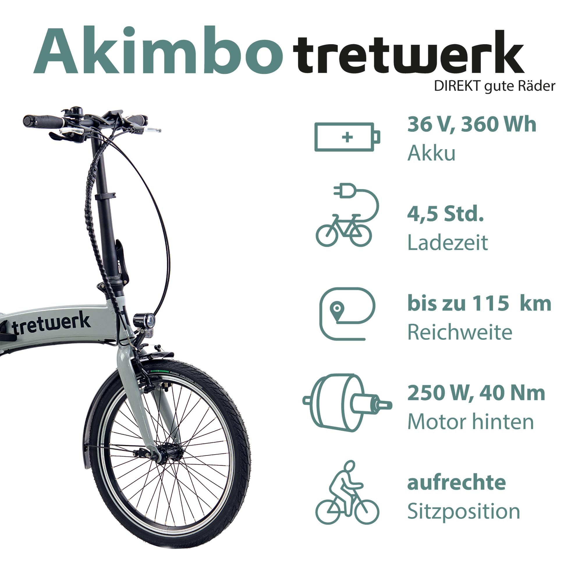 Tretwerk E-Bike »Akimbo«, 8 Gang, Shimano, Acera M3020 SGS, Heckmotor 250 W, Pedelec, Elektrofahrrad für Damen u. Herren