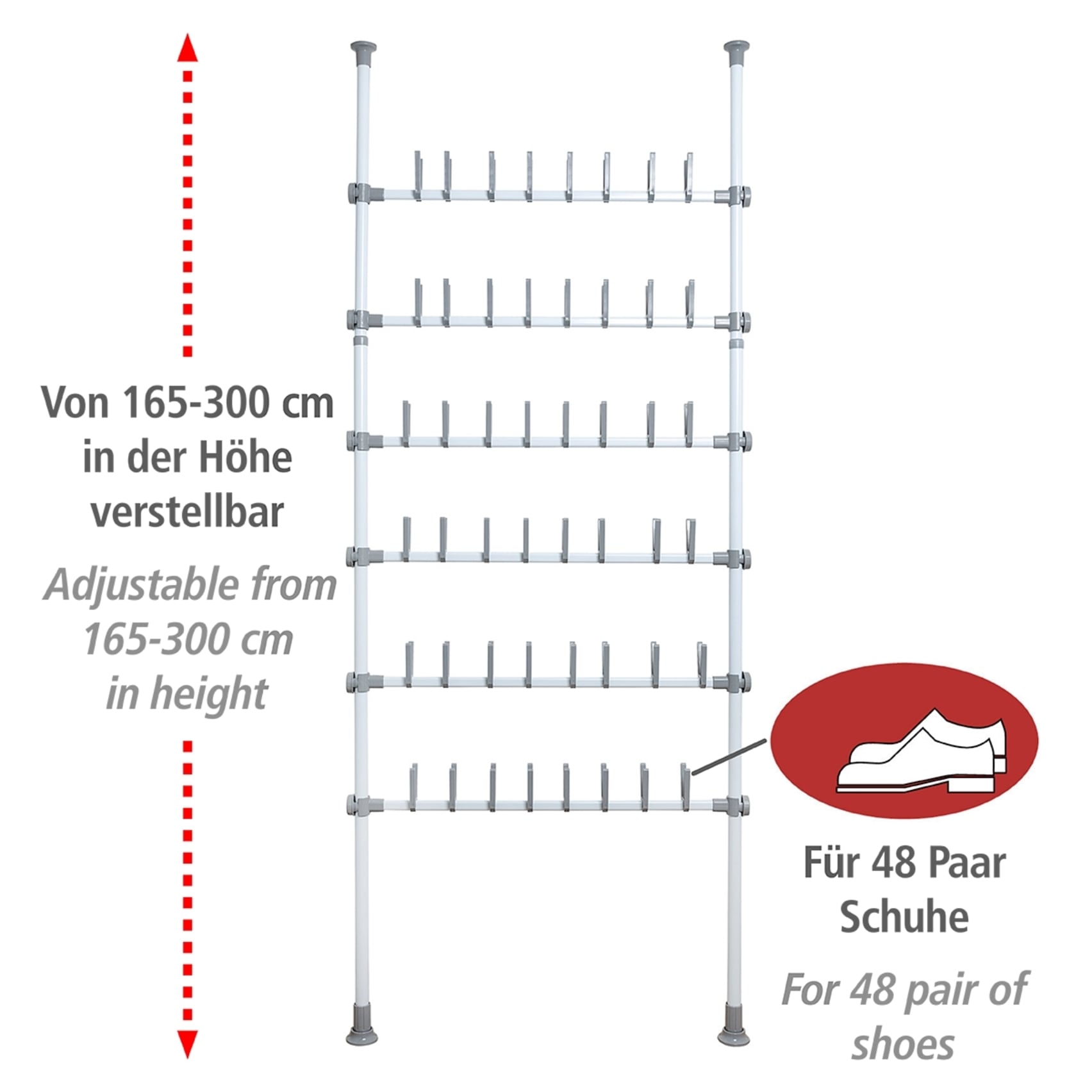 WENKO Schuhregal »Modell Herkules Shoes«, Teleskopregal für 48 Paar Schuhe, zum Klemmen ohne Bohren, verstellbar