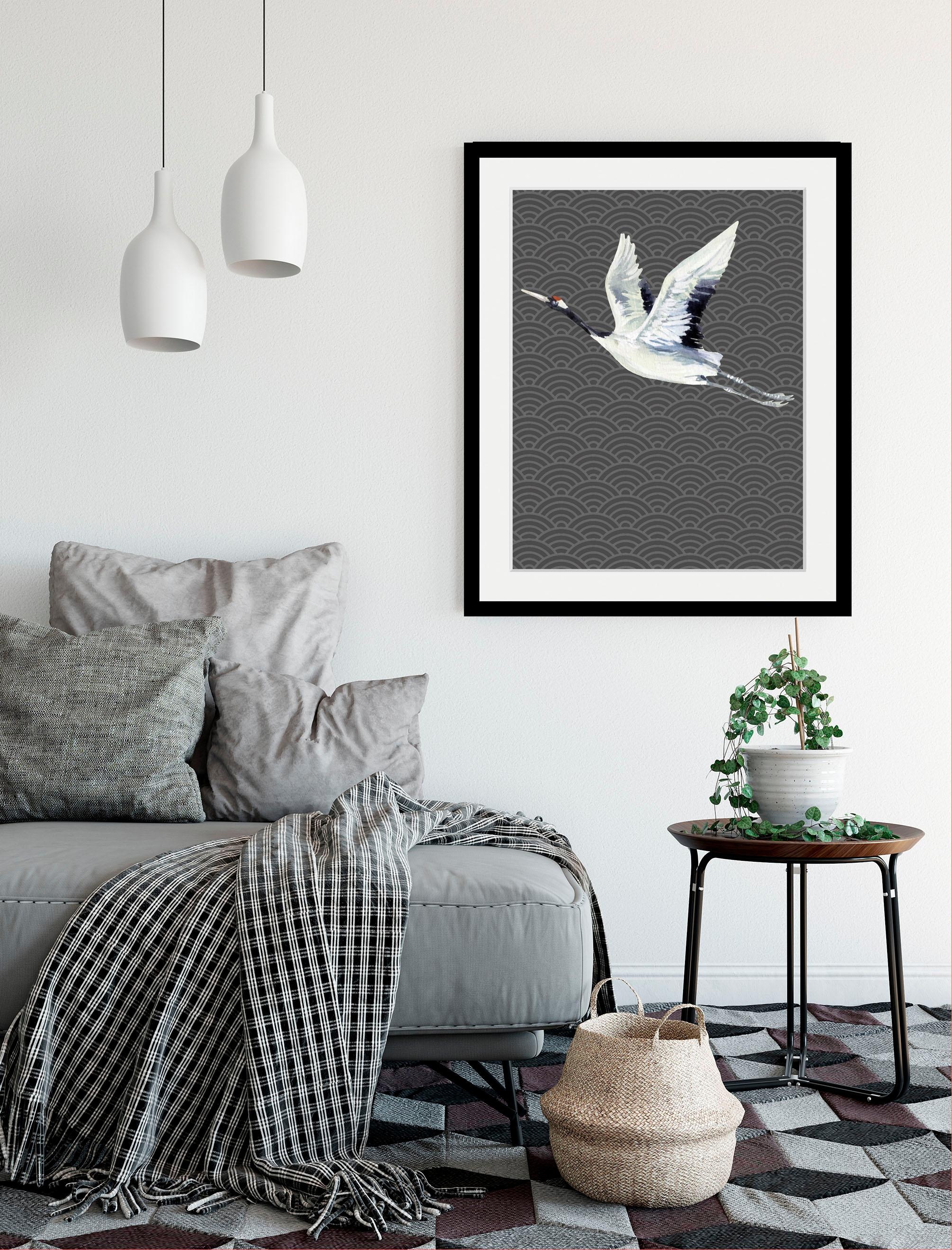 queence Bild »Kranich«, Vögel-Vogelbilder-Tiere, HD Premium Poster-Druck inkl. Holzrahmen