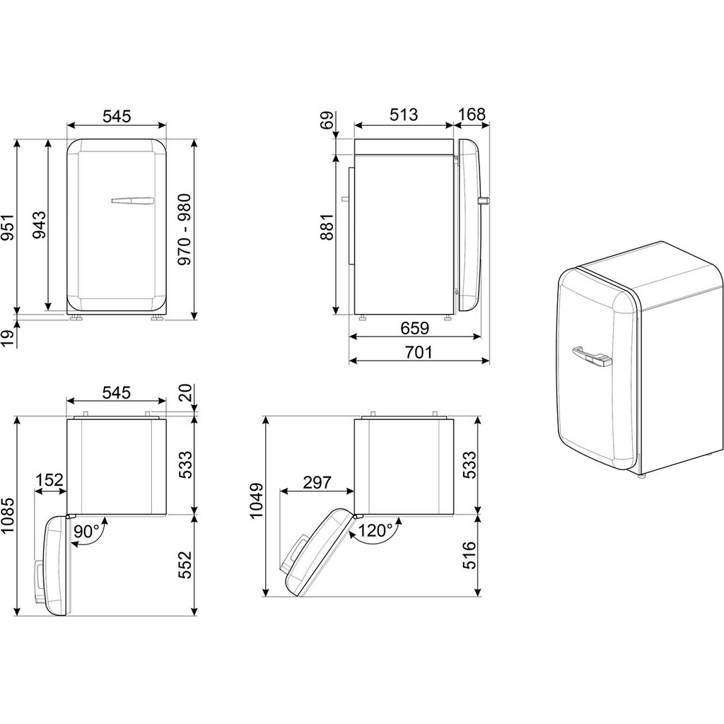 Smeg Kühlschrank »FAB10«, FAB10LWH5, 97 cm hoch, 54,5 cm breit