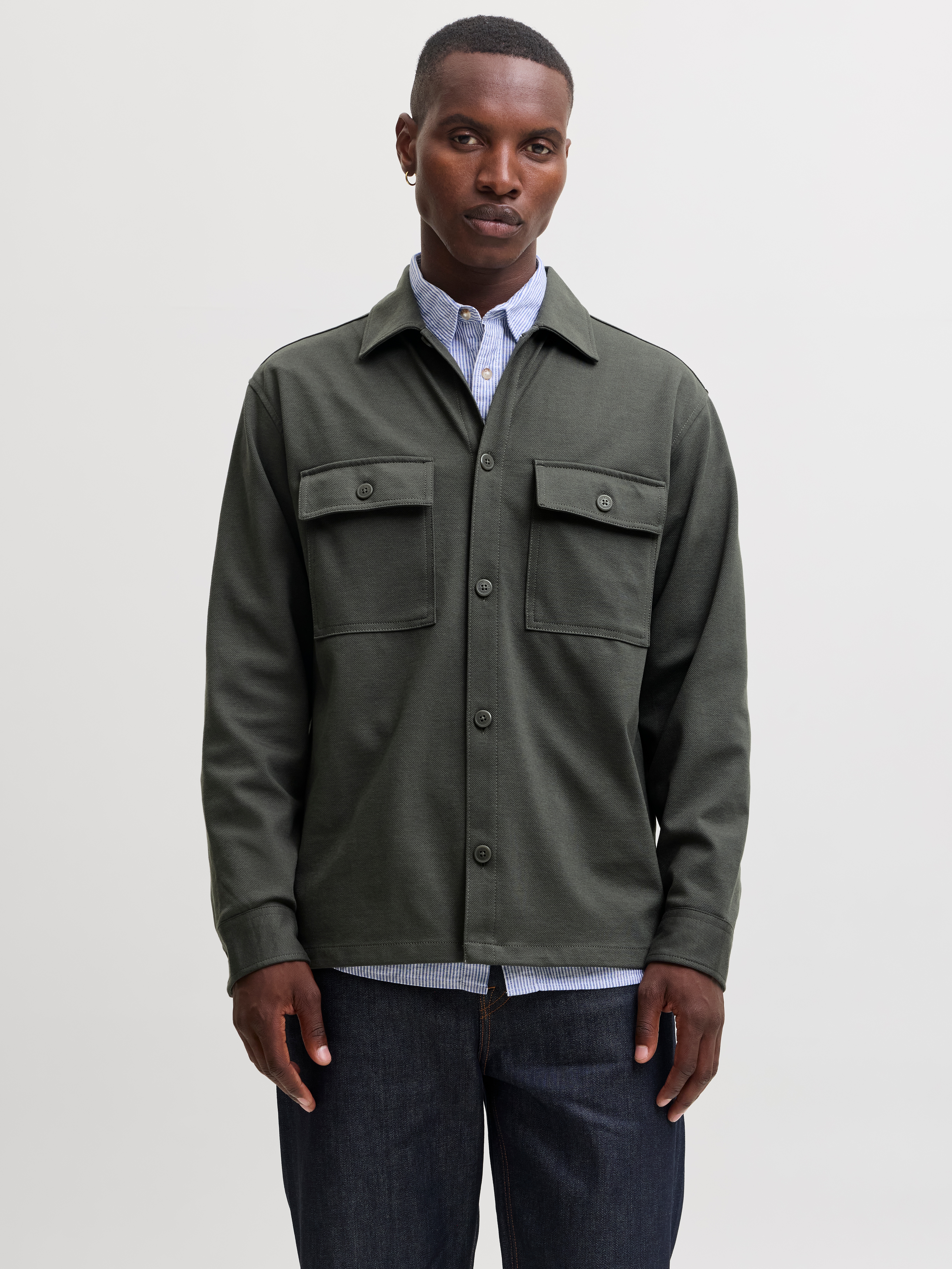 Jack & Jones Langarmhemd "JJWILLIAM SWEAT OVERSHIRT LS NOOS" Materialmix, Sweatmaterial, locker geschnitten