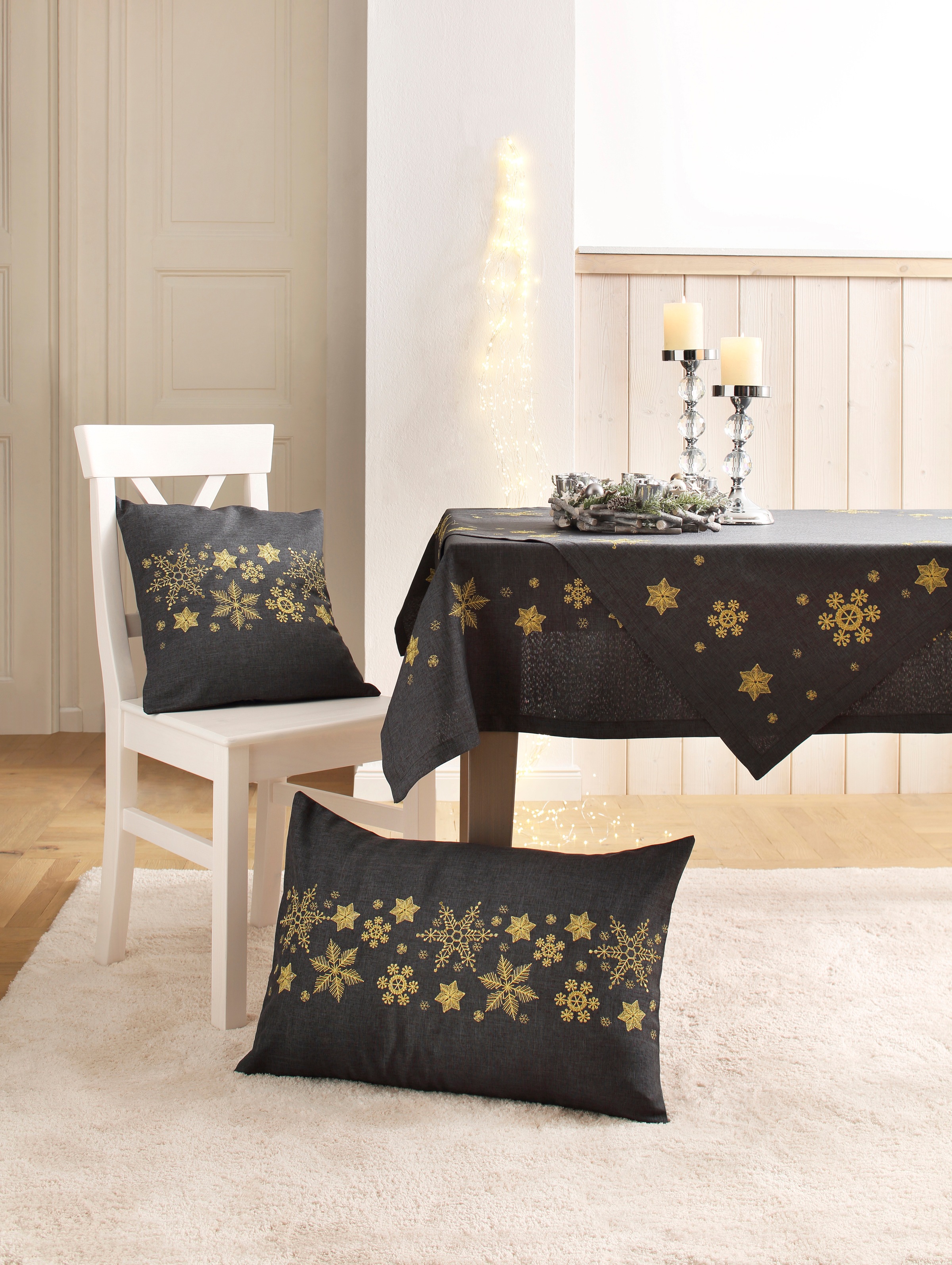 Dreams Kissenbezug "Schneeflocke, Weihnachtsdeko" mit aufwendiger Stickerei günstig online kaufen