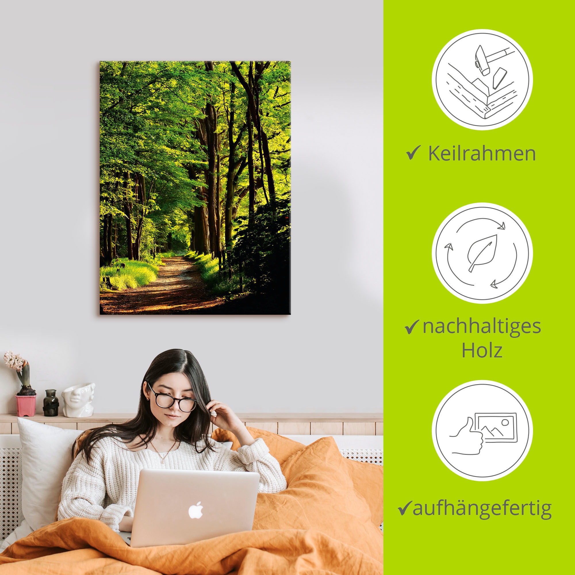 Artland Wandbild »Weg im Wald«, Wald, (1 St.), als Alubild, Outdoorbild, Leinwandbild, Poster in verschied. Größen