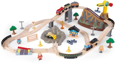Spielzeug-Eisenbahn »Holzspielzeug, Eisenbahnset Baustelle mit Aufbewahrungsbox«