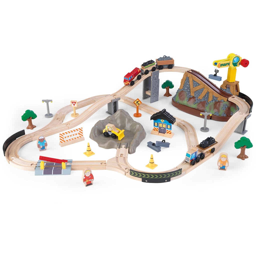 KidKraft® Spielzeug-Eisenbahn »Holzspielzeug, Eisenbahnset Baustelle mit Aufbewahrungsbox«