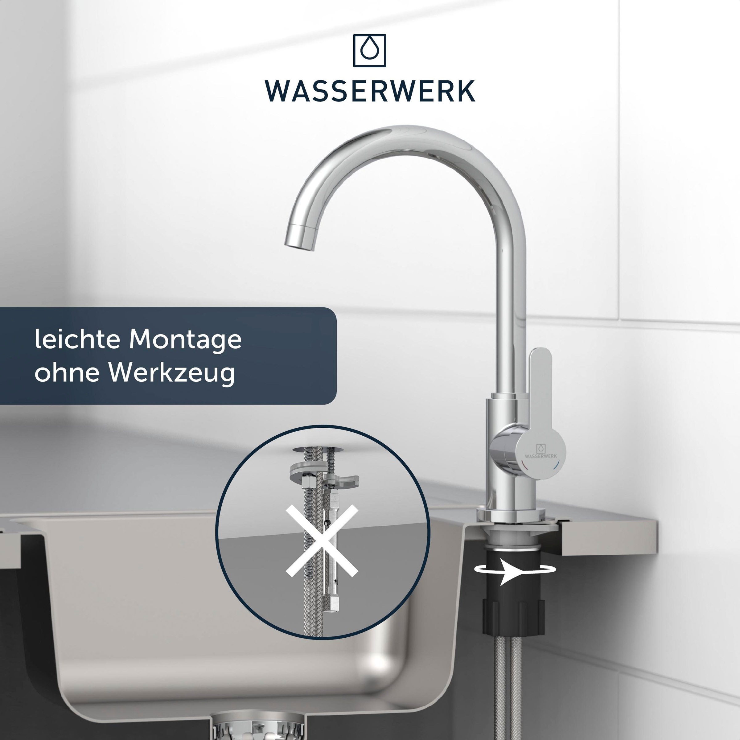 WASSERWERK Spültischarmatur »WK 5, Wasserhahn, Küche, Einhebelmischer«, 360° schwenkbar, Cold-Start-Funkt., geräuscharm