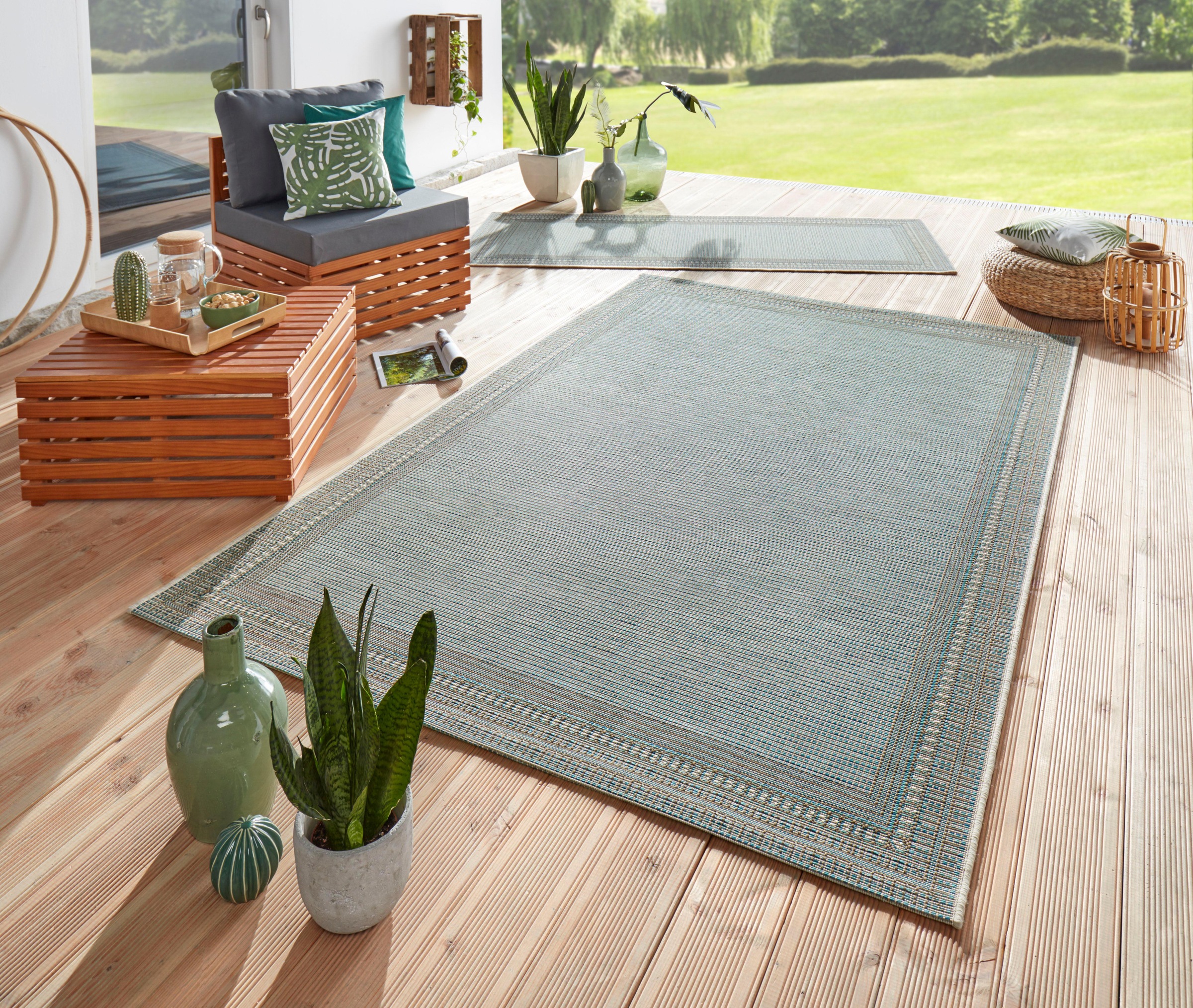 freundin Home Collection Teppich »Ocean«, rechteckig, 4 mm Höhe, In-und Outdoor geeignet, Strapazierfähig und pflegeleicht, Flachgewebe