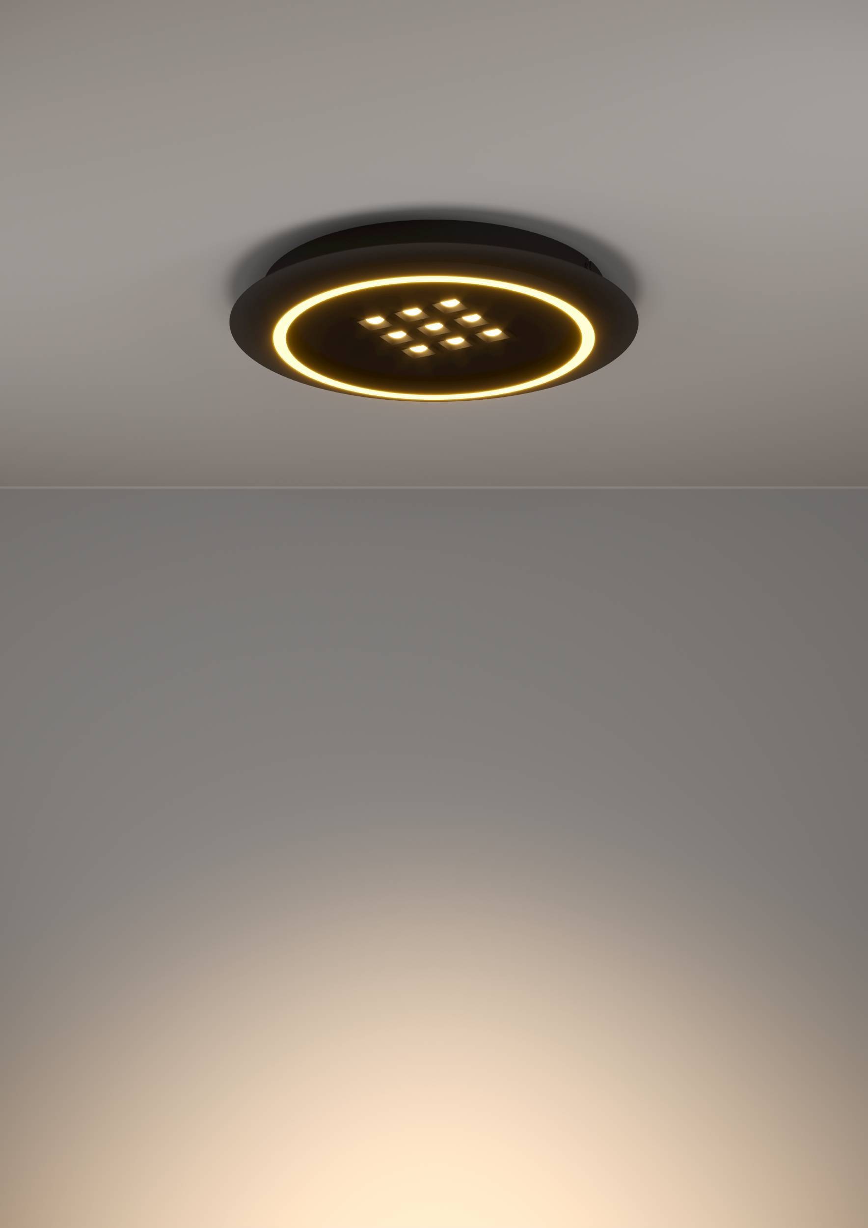 EGLO Deckenleuchte »Balazote Deckenlampe rund aus Metall und Konststoff Lampe Bürolampe« LED-Modul 1 Stk. Kaltweiß | Neutralweiß | Warmweiß Wand-/Deckenleuchte - H5 x Ø38 cm - schwarz - 1X20,5W;9X0,9W inkl.