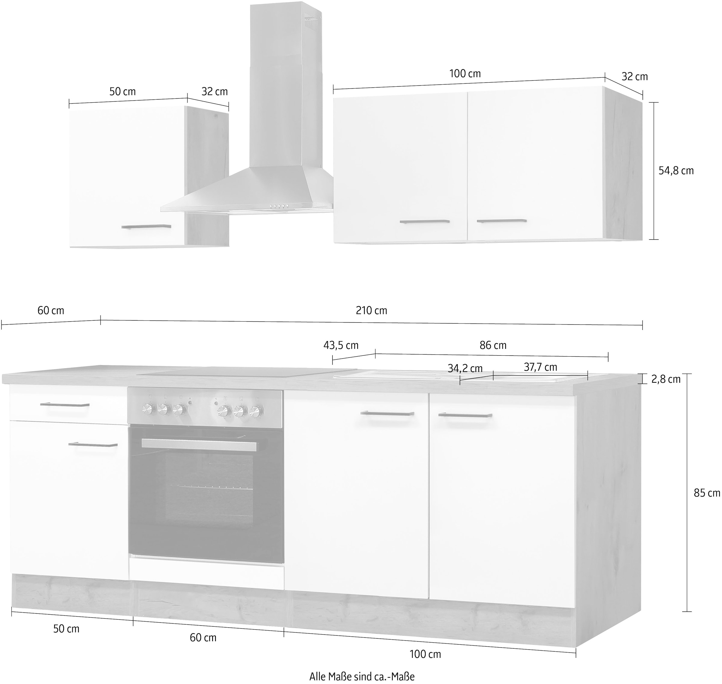 Flex-Well Küche »Vintea«, Gesamtbreite 210 cm, mit und ohne E-Geräte lieferbar