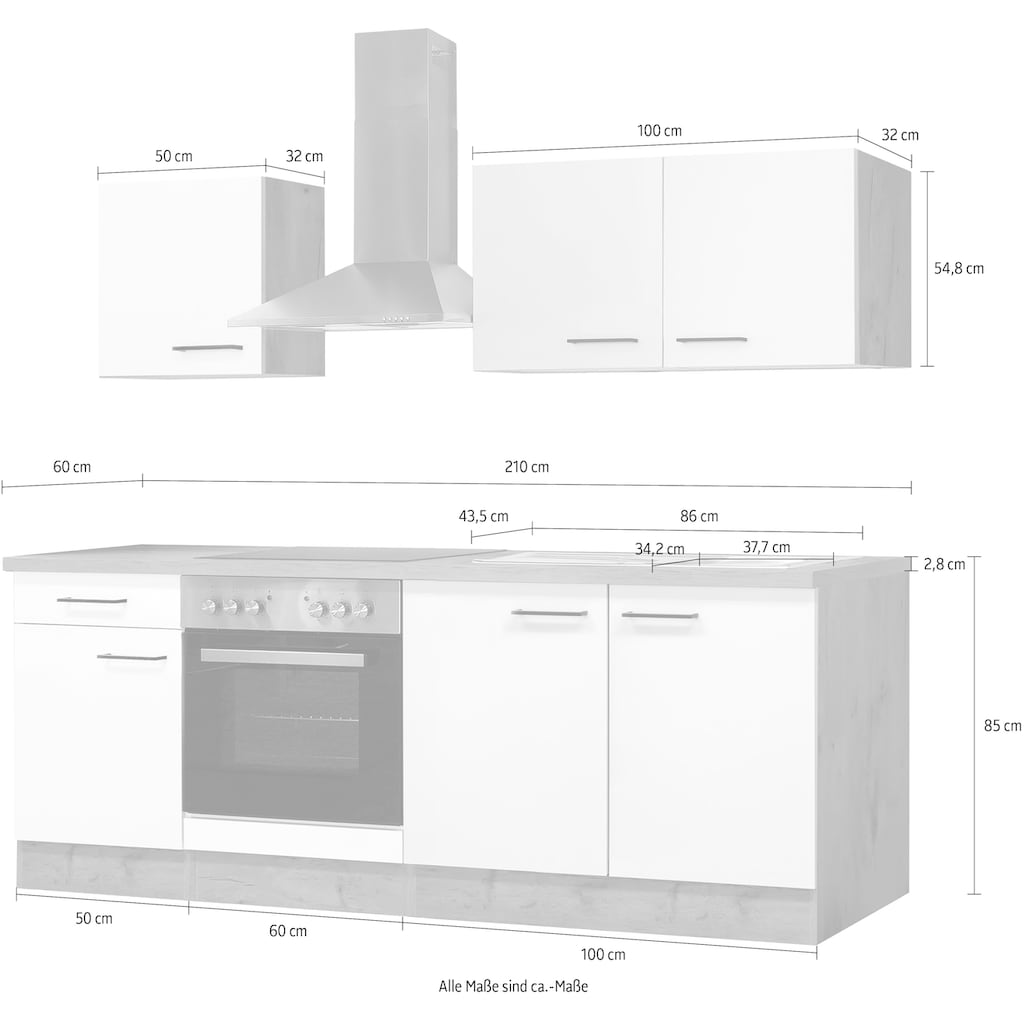 Flex-Well Küche »Vintea«, Gesamtbreite 210 cm, mit und ohne E-Geräte lieferbar