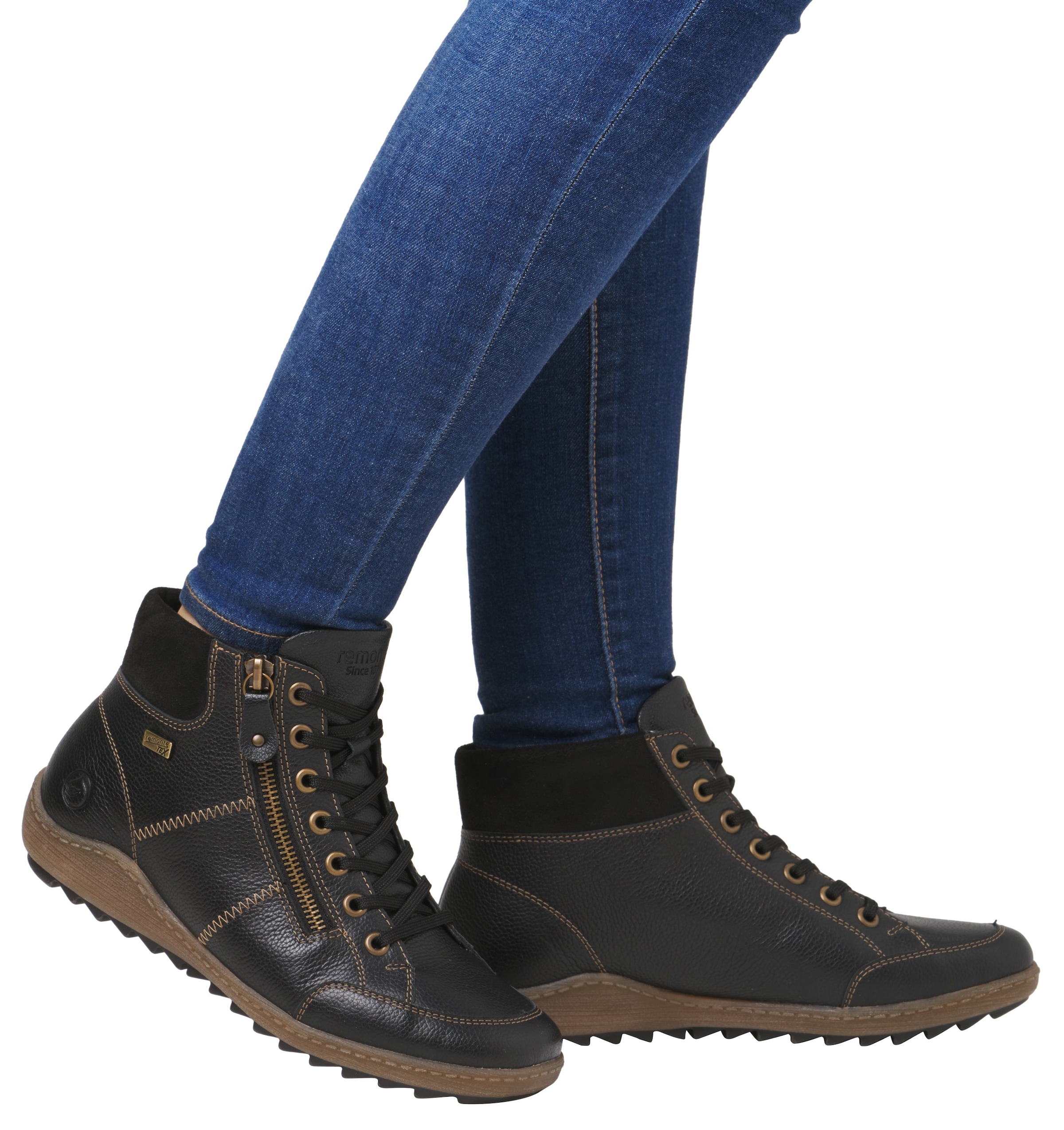 Remonte Schnürboots, Flats, Komfortschuh, Stiefelette mit Logoprägung und Kontrastnähten