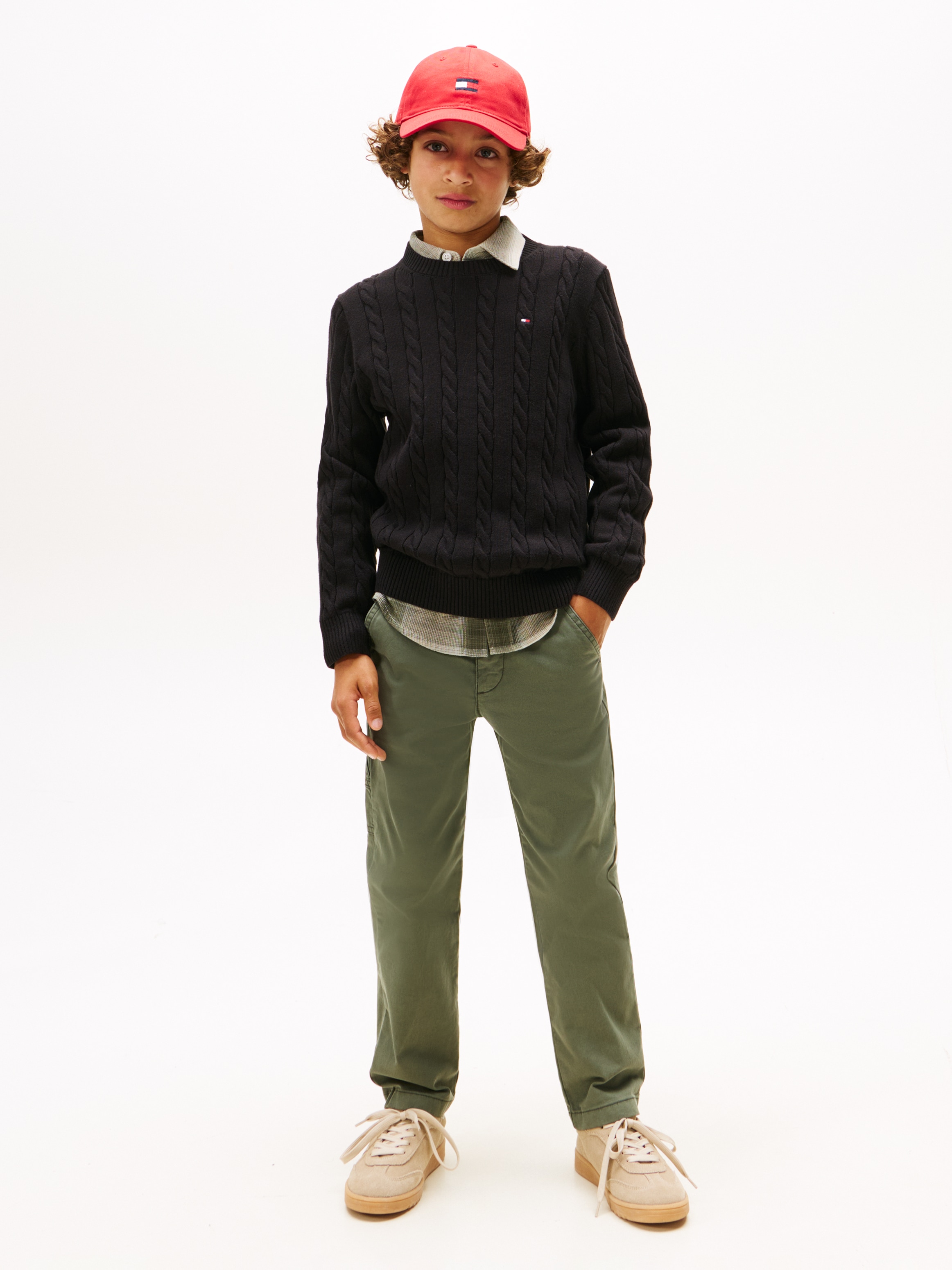 Tommy Hilfiger Strickpullover »COTTON CABLE SWEATER« für Kinder bis 16 Jahre, mit Zopfmuster