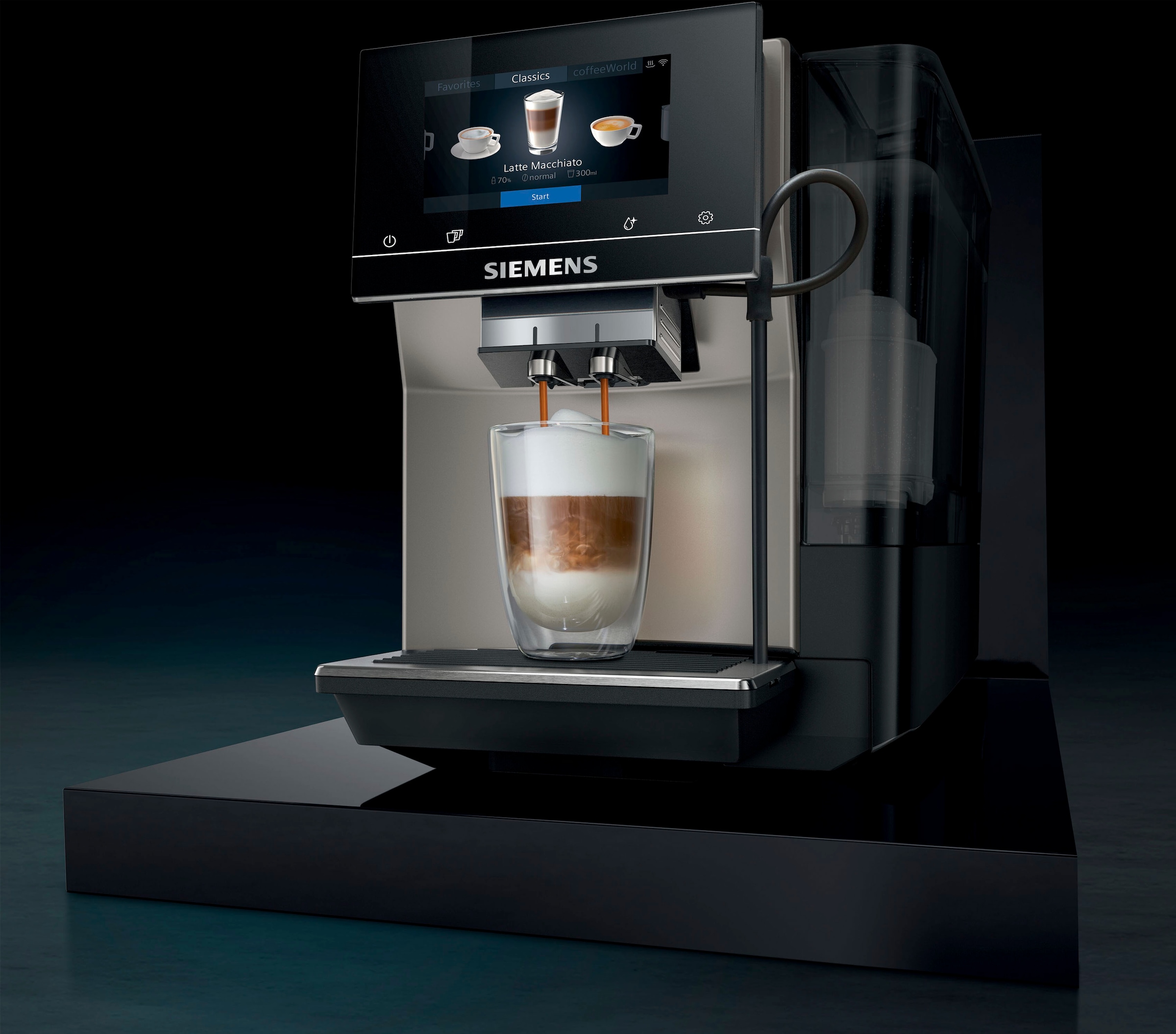 Milchsystem-Reinigung 10 bis »EQ.700 BAUR | TP705D47«, Kaffeevollautomat Full-Touch speicherbar, SIEMENS silber -Display, Raten metallic Inox Profile per