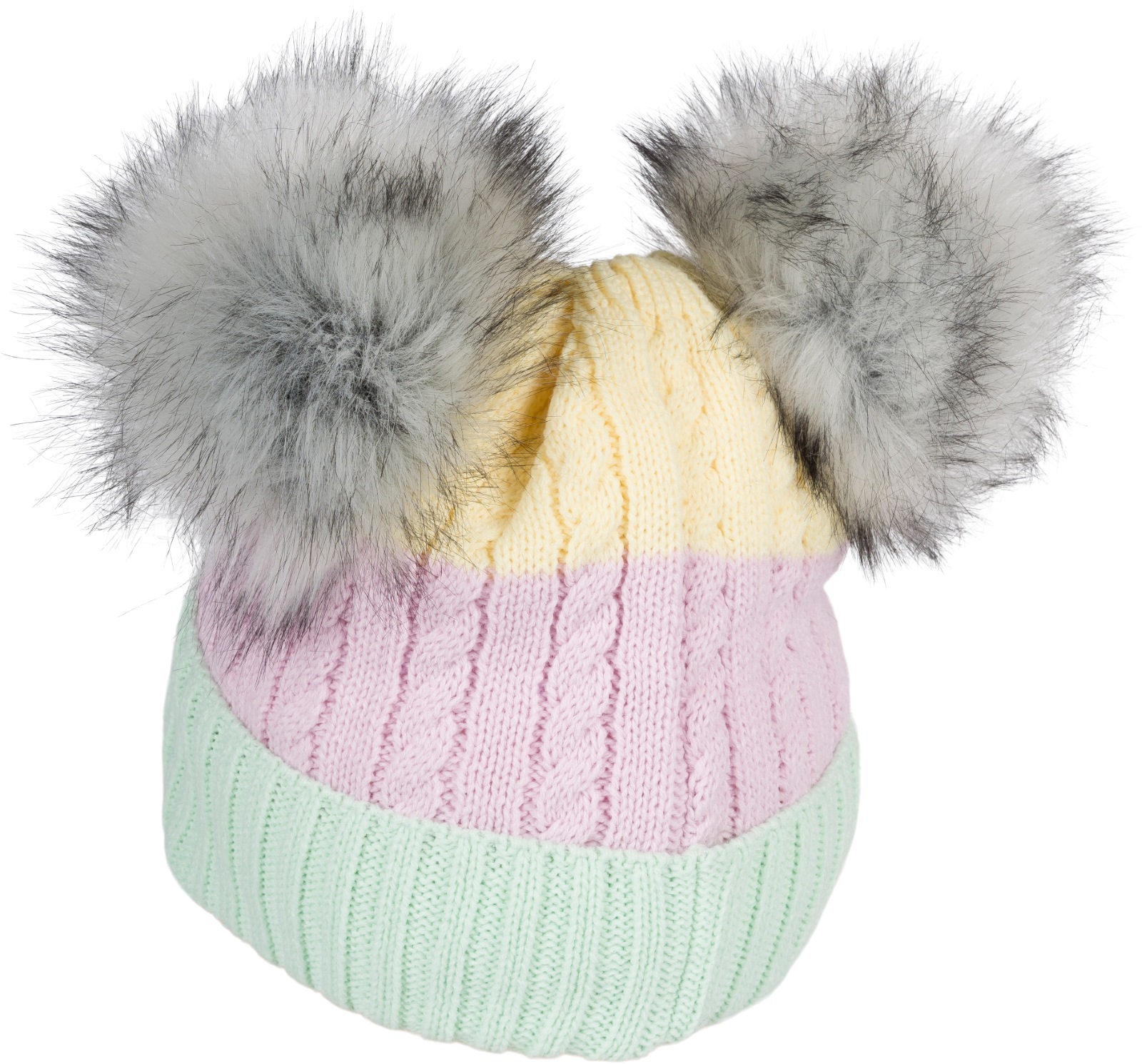 styleBREAKER Bommelmütze "Gestreifte Kinder Bommelmütze mit zwei Bommel" 1 Stk.