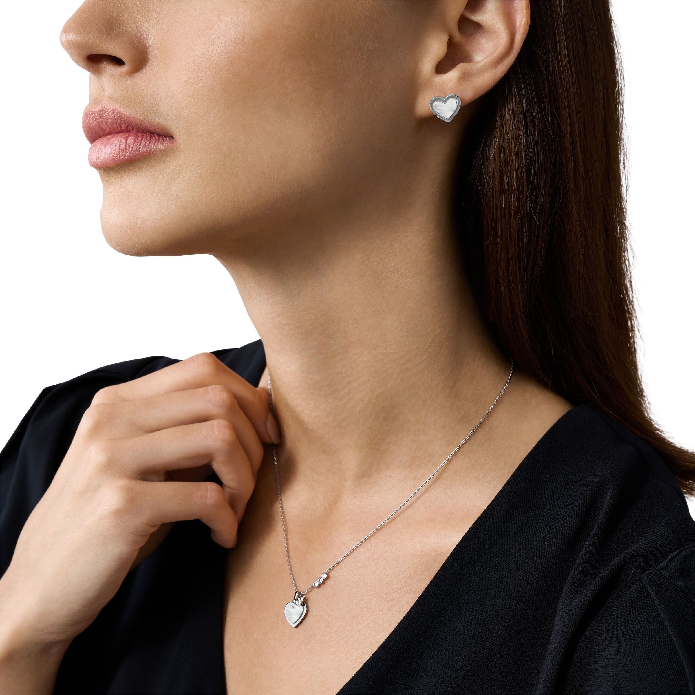Emporio Armani Ohrring und Ketten Set »Schmuckset Multipack Schmuck Geschenk Edelstahl JEWELRY, EGS3228SET«, (Set, 3 tlg.), mit Zirkonia (synth.) - mit Perlmutt