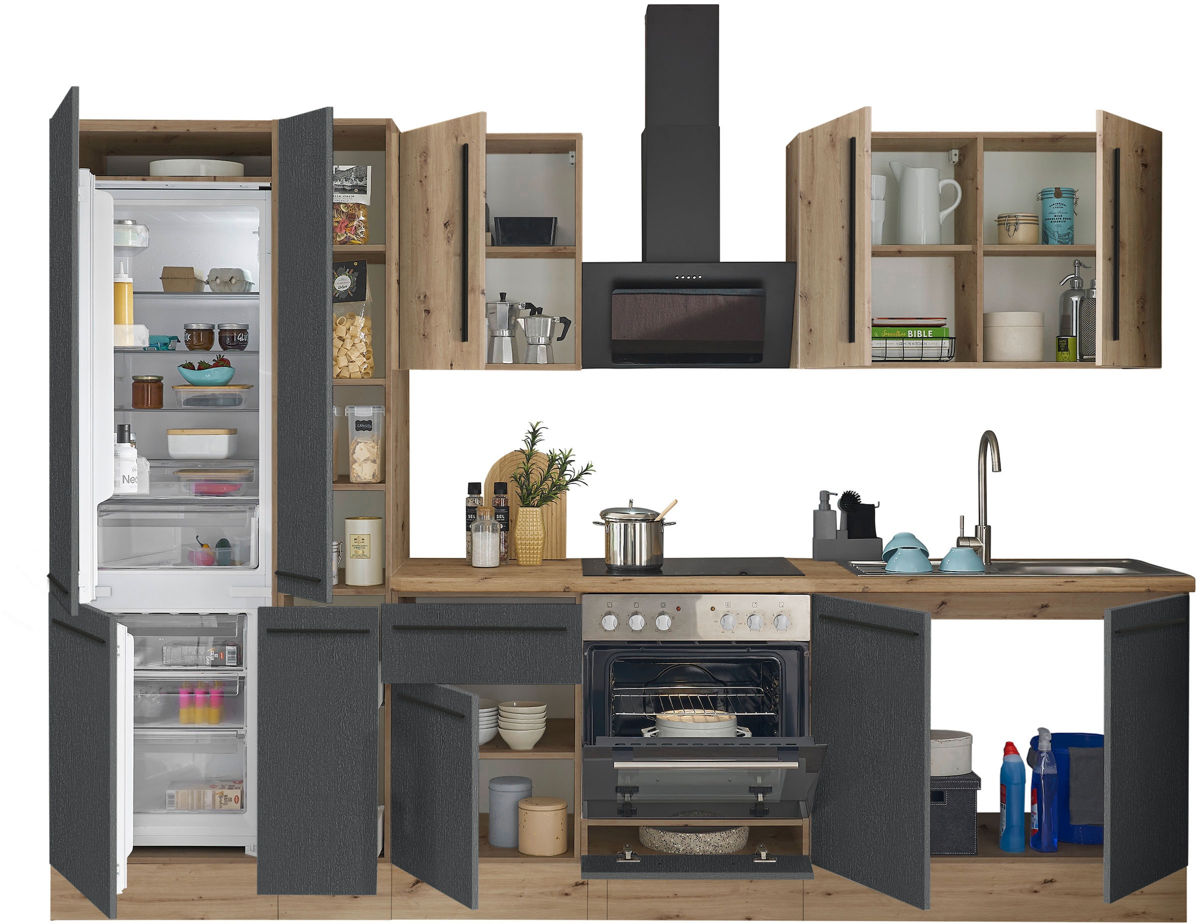 KOCHSTATION Küchenzeile »Florida« Breite 300 cm, wahlweise mit E-Geräten,Softclose für Türen/Schubkästen