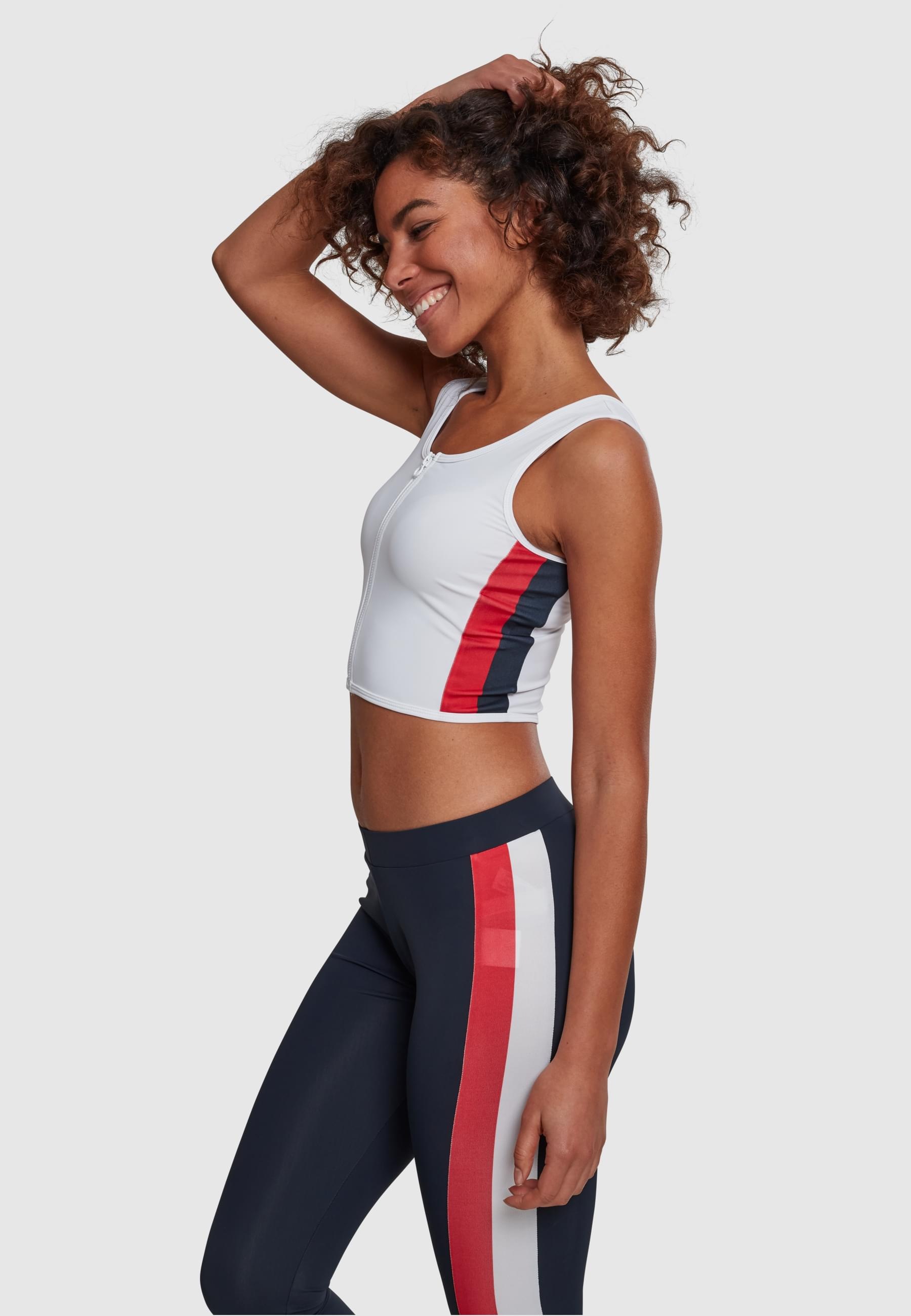 URBAN CLASSICS Muskelshirt »Urban Classics Damen Ladies Side Stripe Cropped Zip Top«, (1 tlg.)