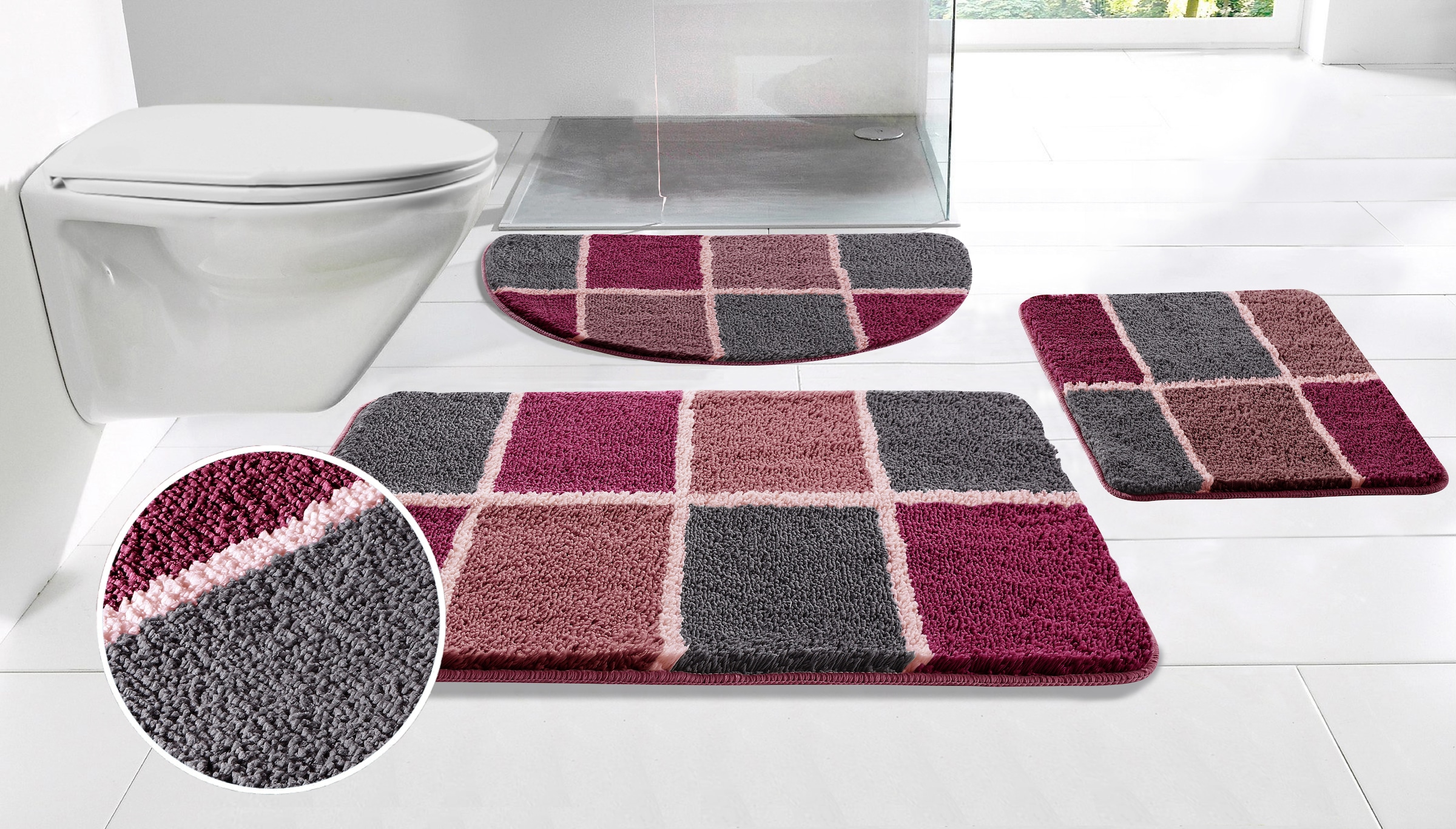 my home Badematte "Anna mit Kachelmuster, Badvorleger, Badezimmer Teppich, günstig online kaufen