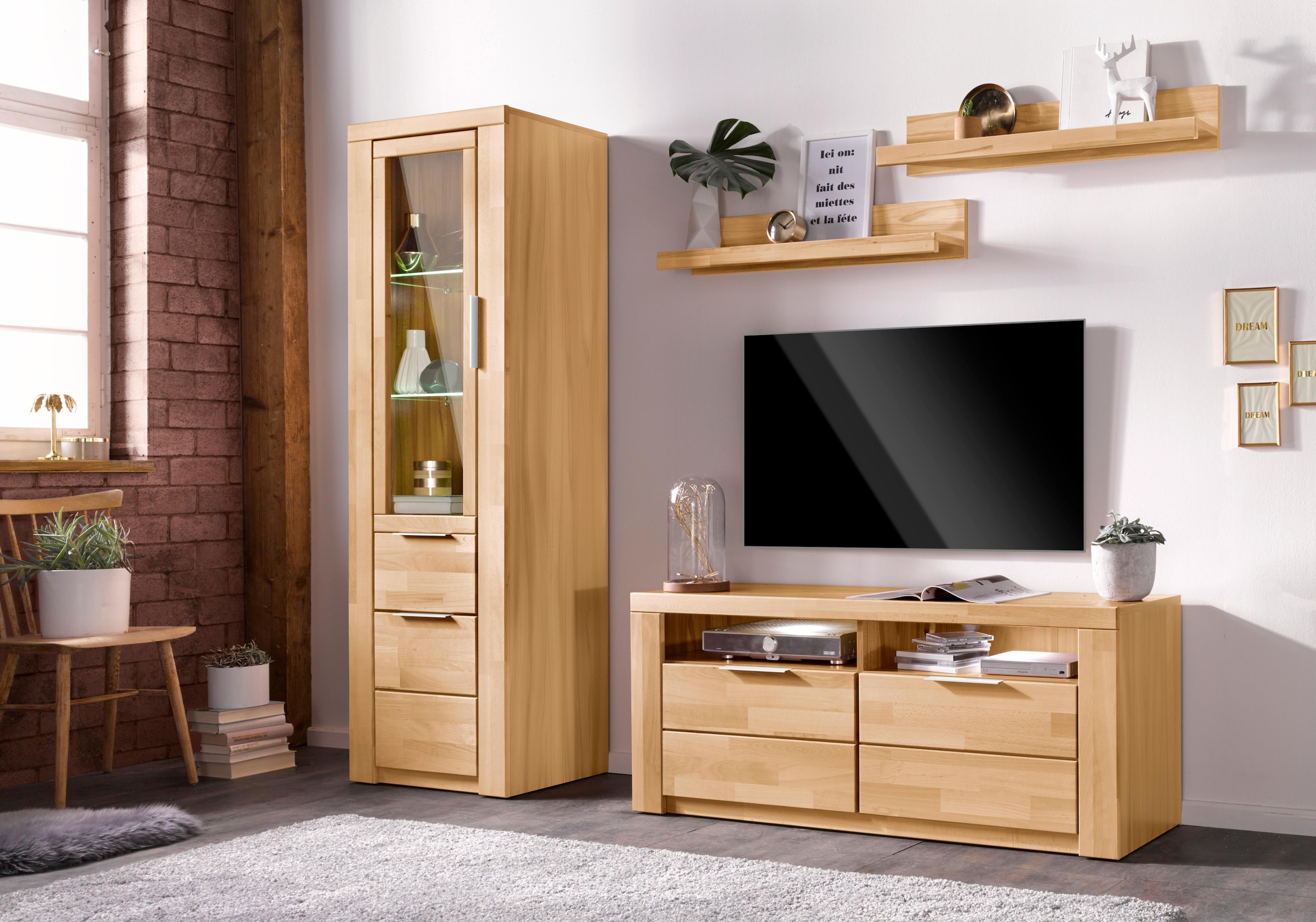 Home affaire Wohnwand "Zara" Set, 4 Stk. tlg. teilmassives Holz günstig online kaufen