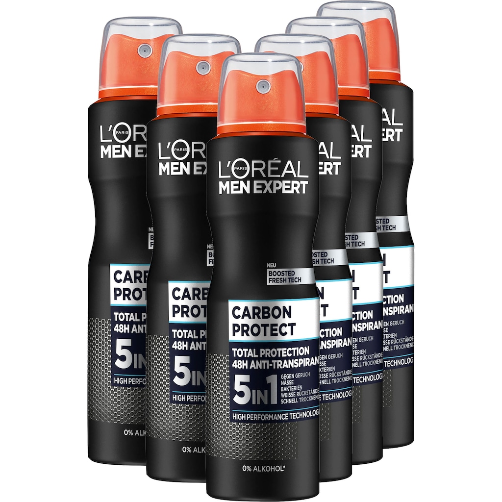 L'ORÉAL PARIS MEN EXPERT Deo-Spray »Deo Spray Carbon Protect 5-in-1«, (Packung, 6 tlg.)