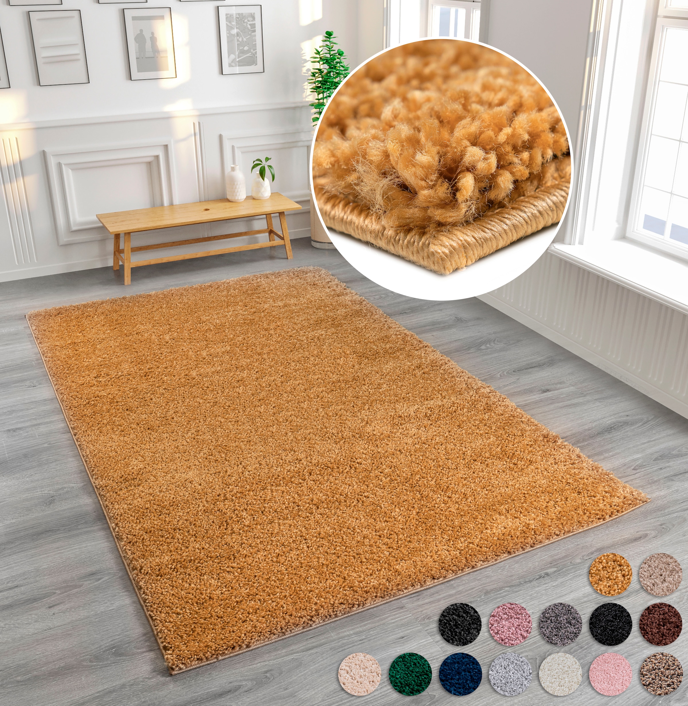 my home Hochflor-Teppich "Viva" rechteckig 45 mm Höhe Uni Farben, einfarbig günstig online kaufen