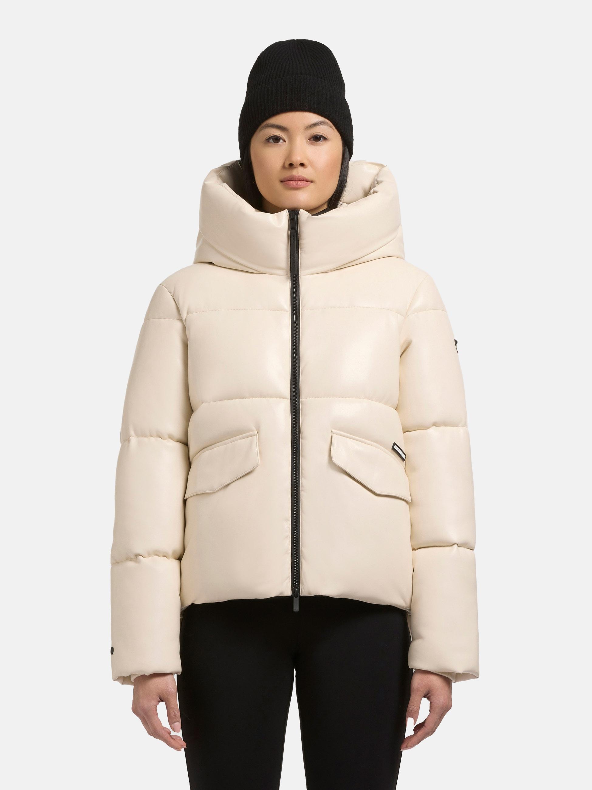 khujo Steppjacke "Aurora" mit Kapuze Gesteppte Damen Winterjacke in Lederoptik