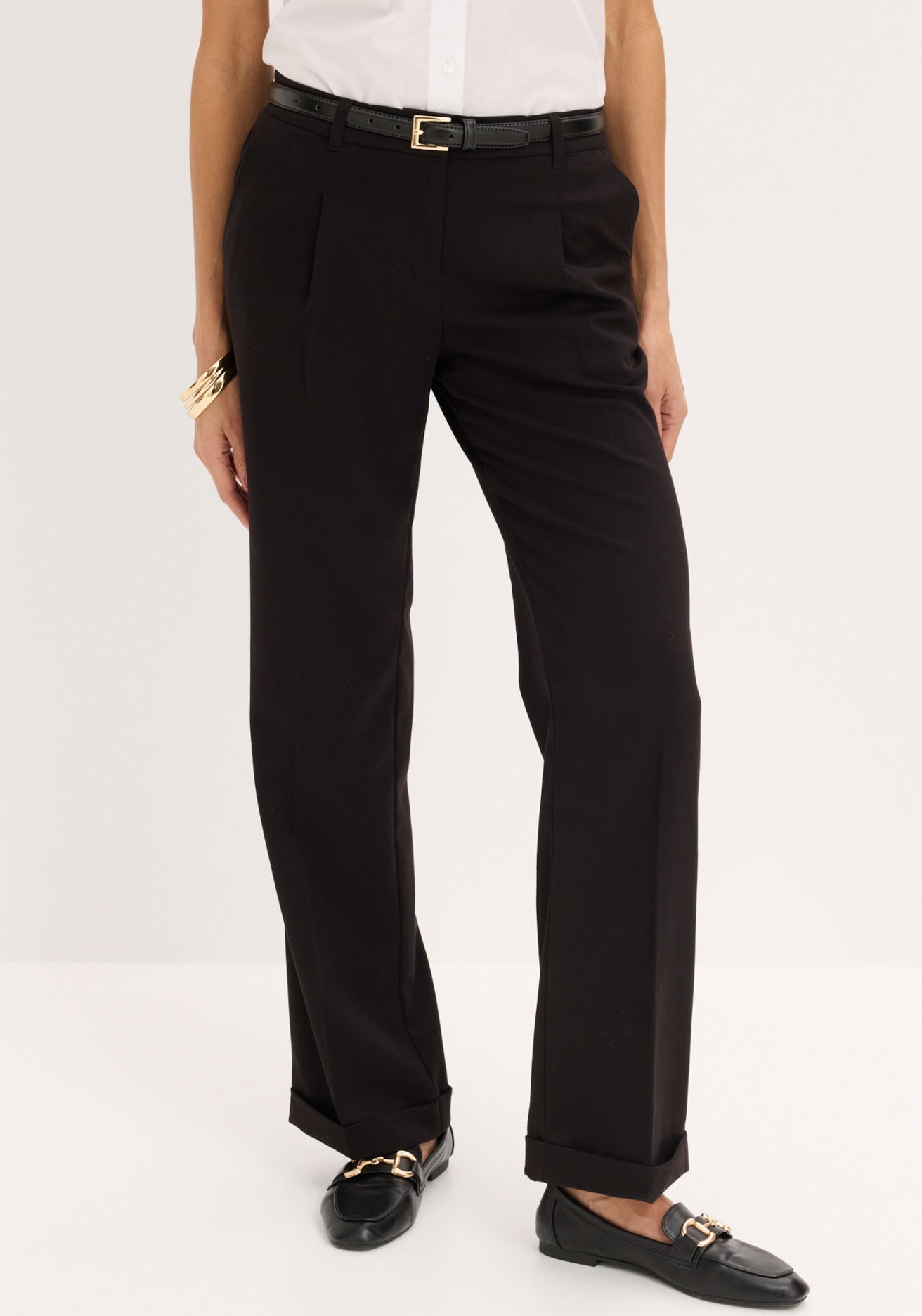 bonprix Marlene-Hose "Marlenehose" weite Hose, mit Bügelfalte und Umschlagsaum, lockere Passform