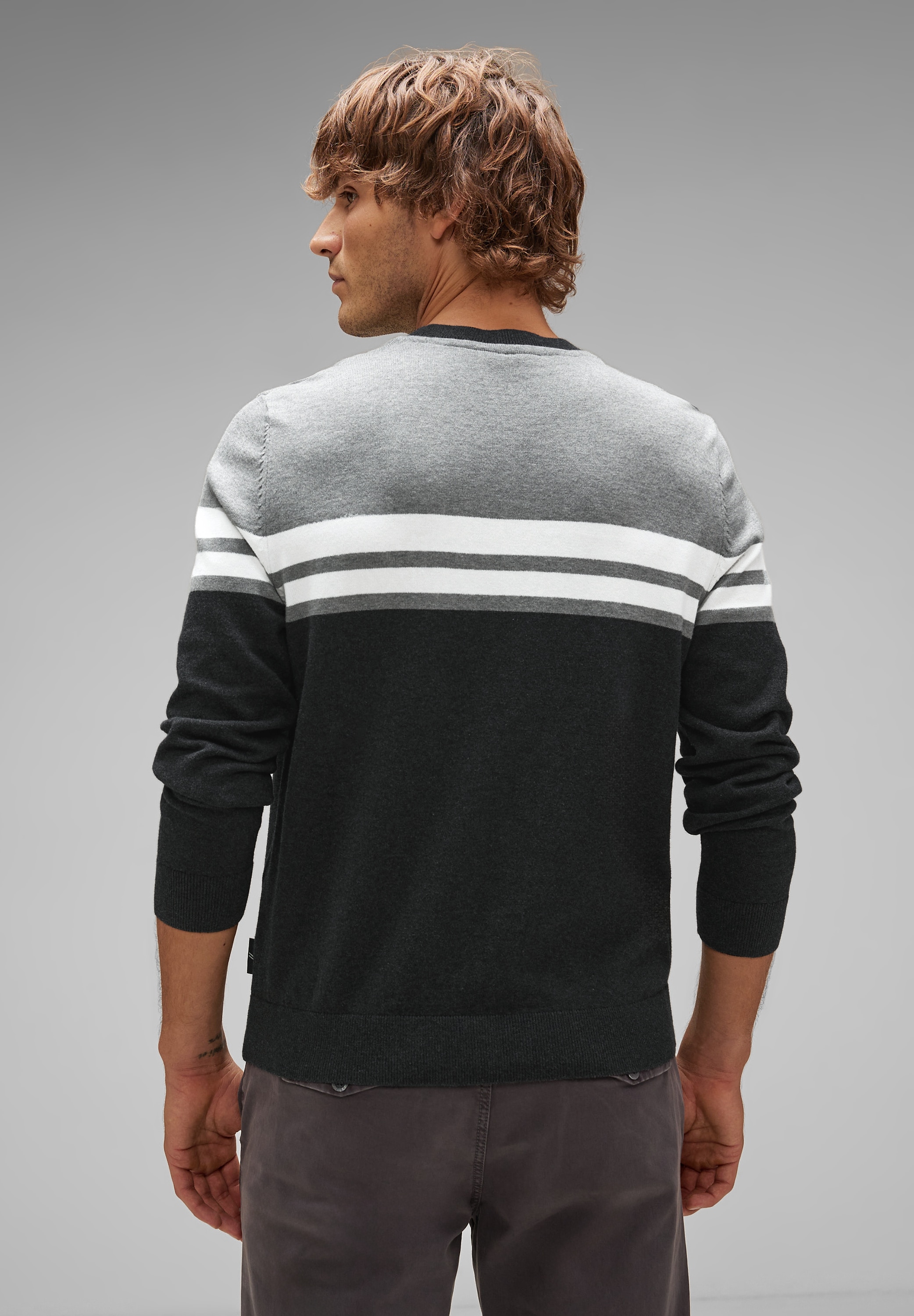 STREET ONE MEN Strickpullover, mit College-Streifen