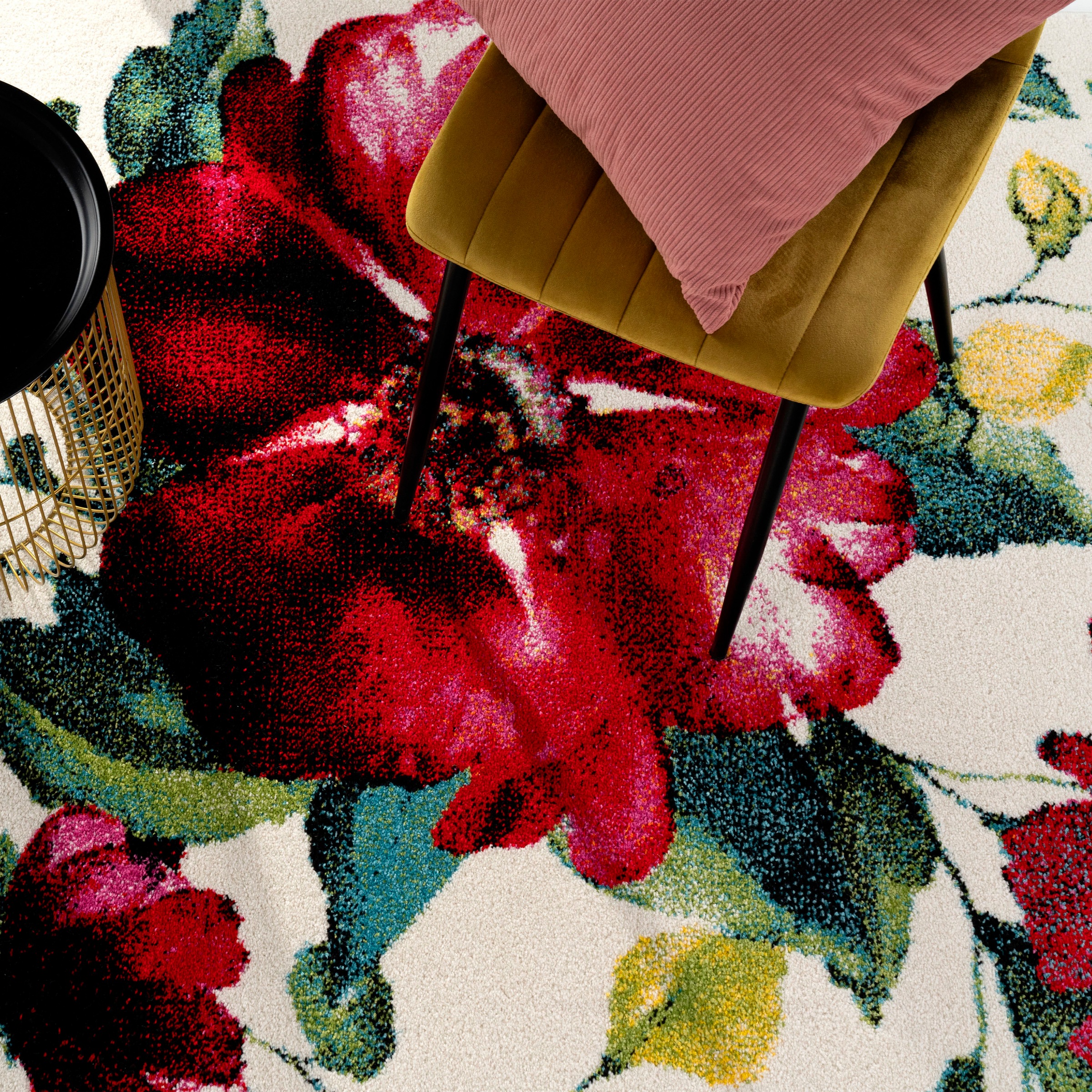 Paco Home Teppich »Canvas 854«, rechteckig, Kurzflor, modernes Blumen Design, mit Arizona Leinwand Optik