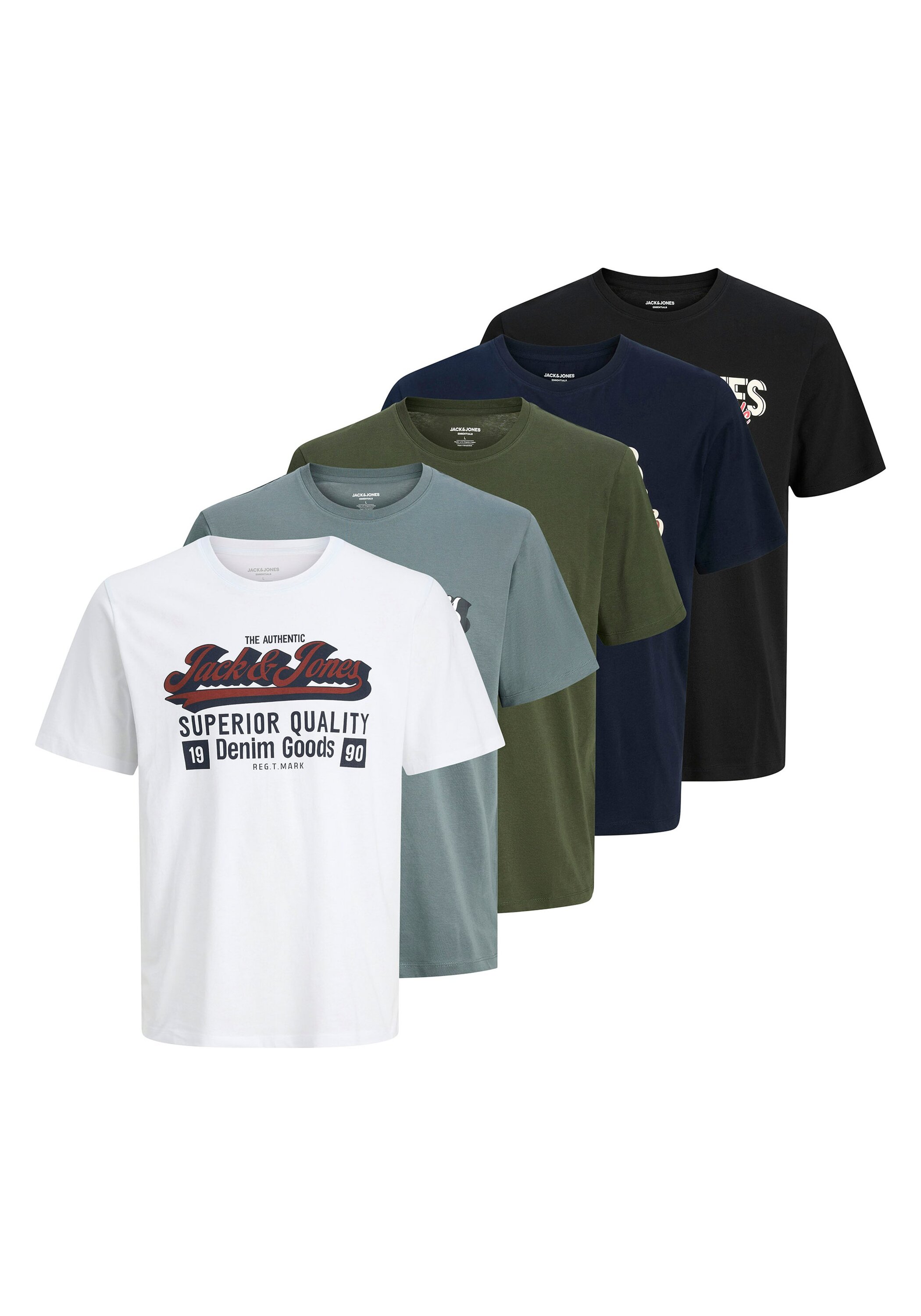 JACK & JONES Jjelogo 5 Pack T-shirt Uomo - Girocollo, Manica Corta, Colore 2, Taglio Normale