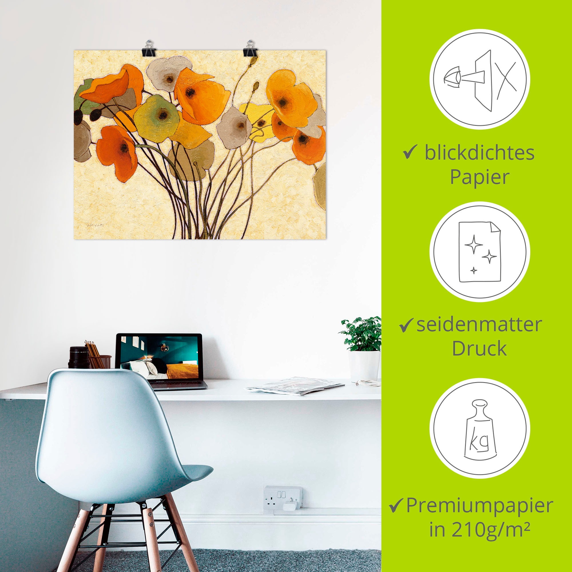 Wandbild ARTLAND "Kürbismohn I", orange (farbe bild(er): orange), B:40cm H:30cm, Bilder, als Leinwandbild, Poster in verschied. Größen 3