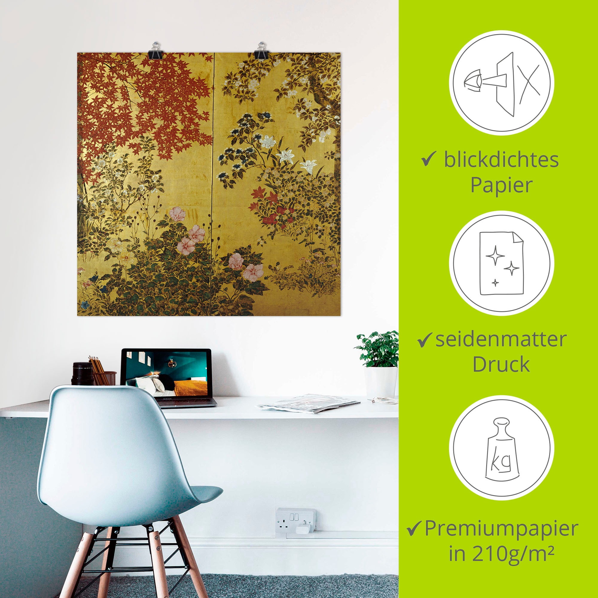 Artland Wandbild »Japanischer Wandschirm 18. Jahrhundert«, Pflanzen, (1 St.), als Leinwandbild, Poster, Wandaufkleber in verschied. Größen