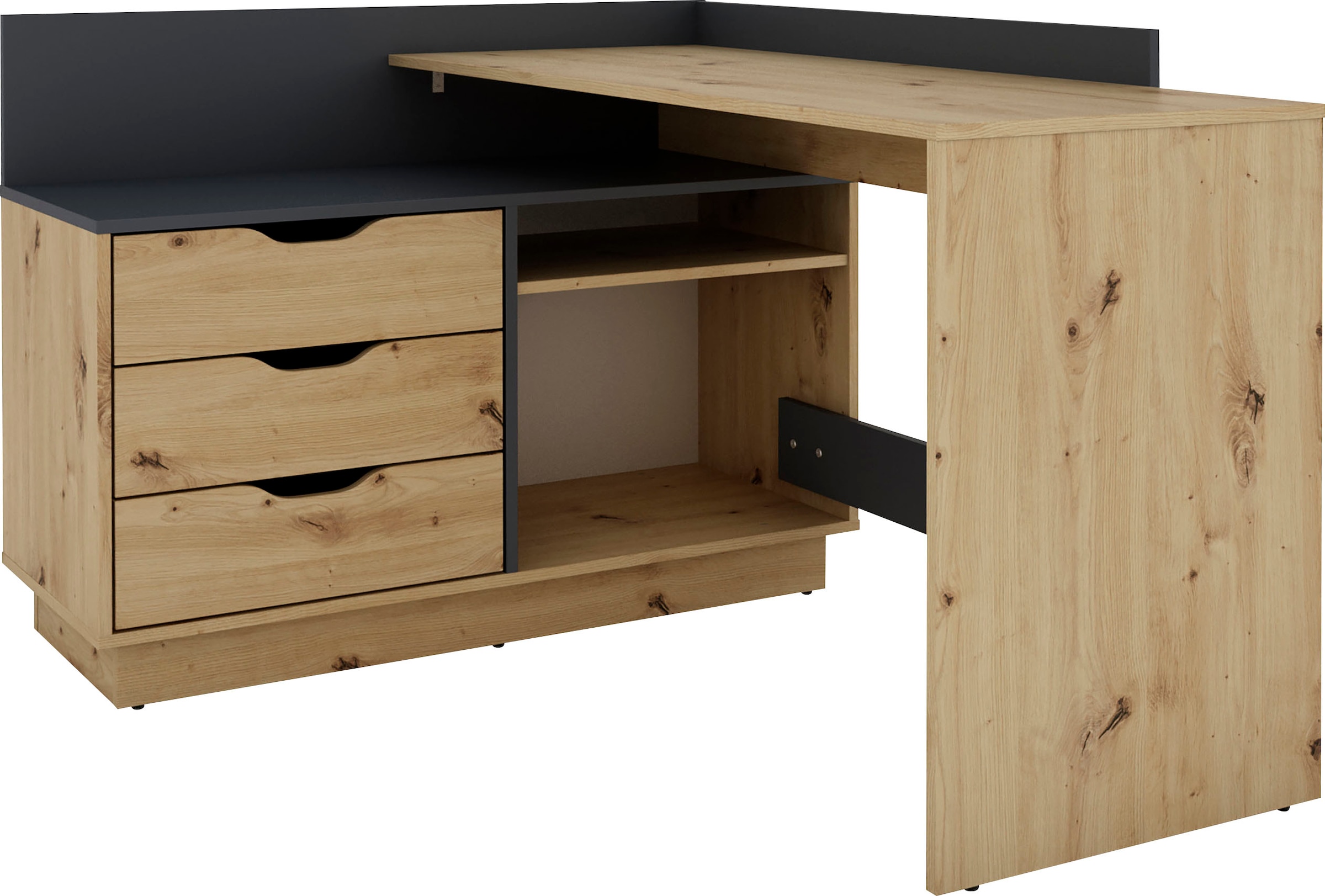 OTTO home Eckschreibtisch "Bexley" mit viel Stauraum, Breite 129 cm, rechts oder links montierbar