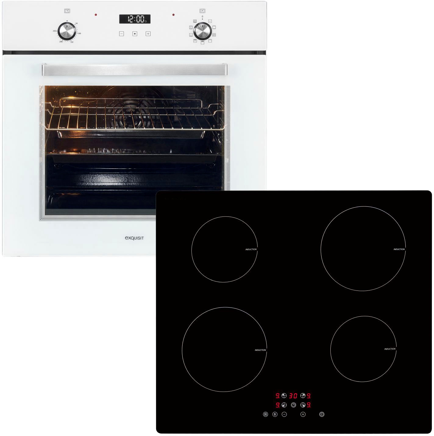 exquisit Backofen-Set "EBE76-9-H-020 weiss", mit 1-fach-Teleskopauszug