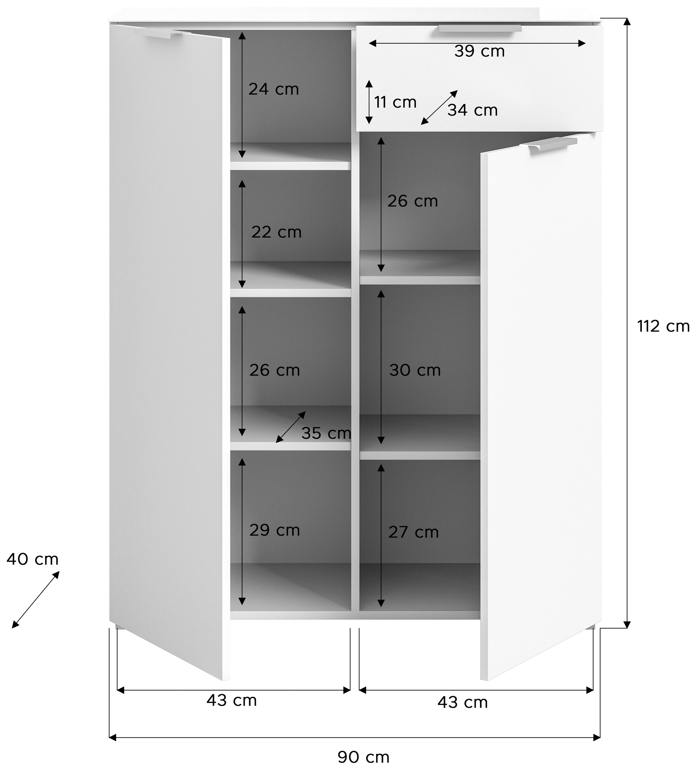 INOSIGN Kommode »Raio, Breite 90 cm, 2 Türen, 1 Schubkasten, Oberboden mit Glasplatte«, Anrichte, Sideboard, Highboard, Schrank