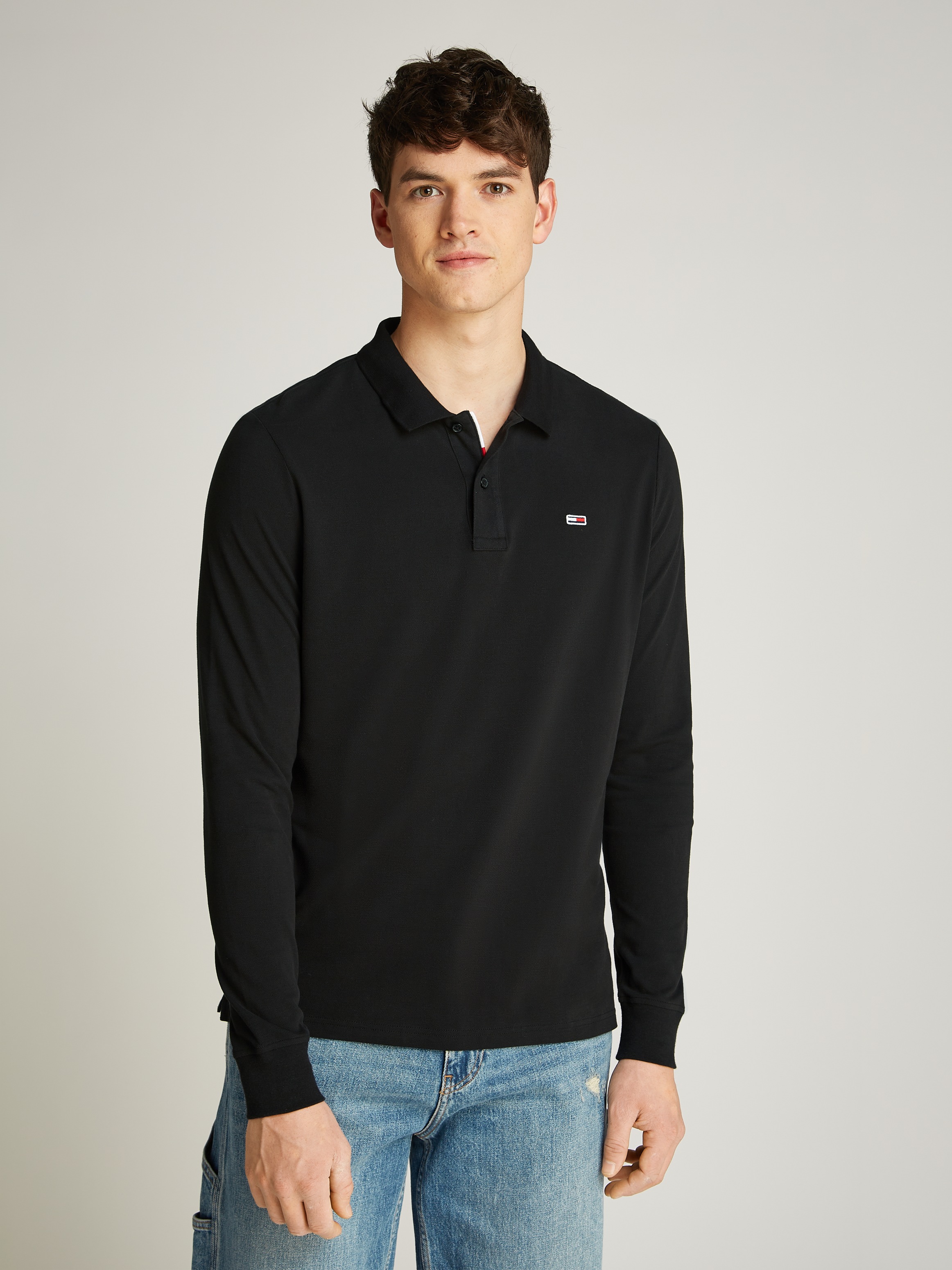 Tommy Jeans Plus Langarm-Poloshirt "TJM SLIM PLACKET POLO LS EXT", in Große günstig online kaufen