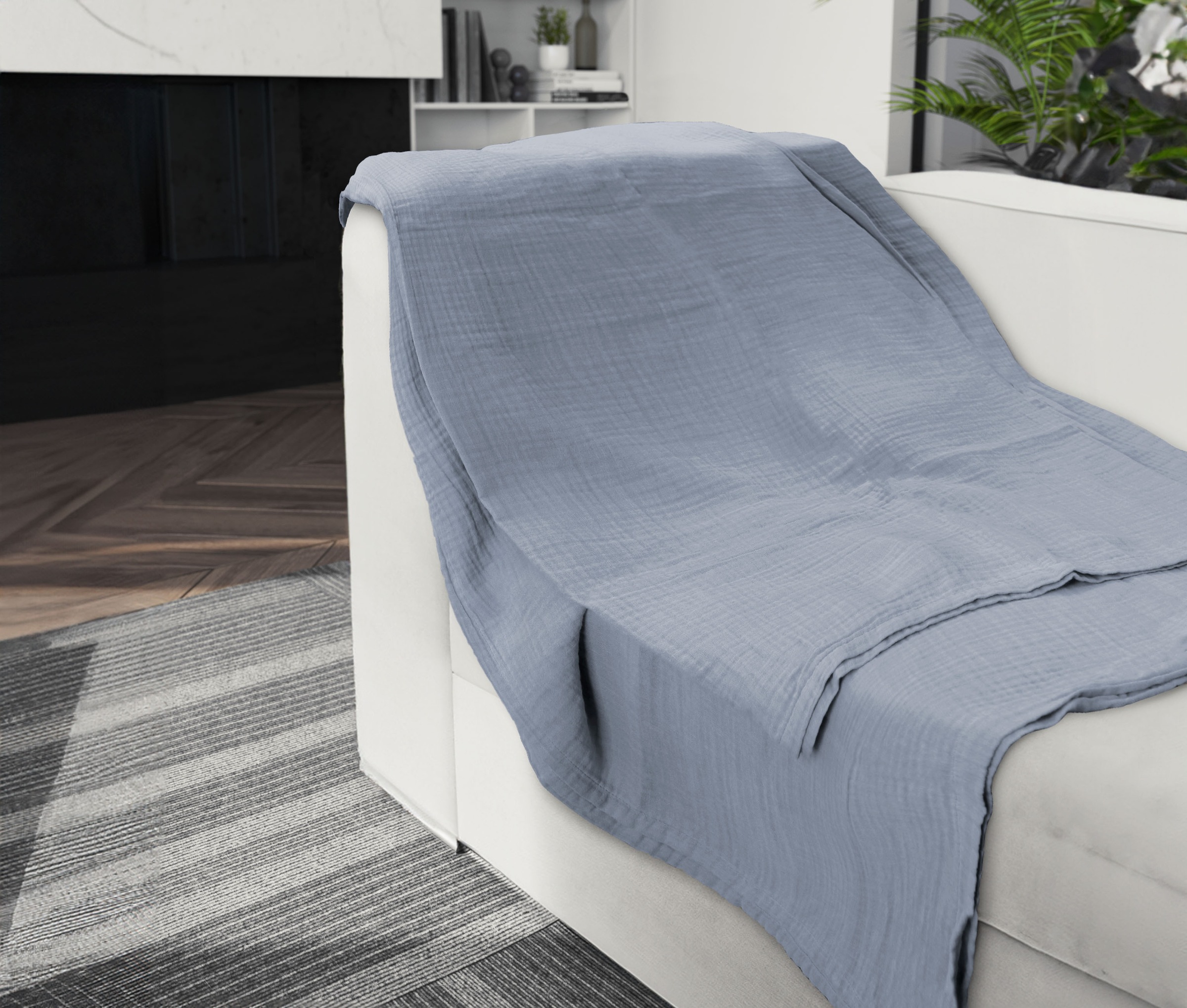 Biberna Wohndecke »0480100 Musselin«, gekreppte Optik+Struktur, leichte Sommer Decke, Tagesdecke, angenehm