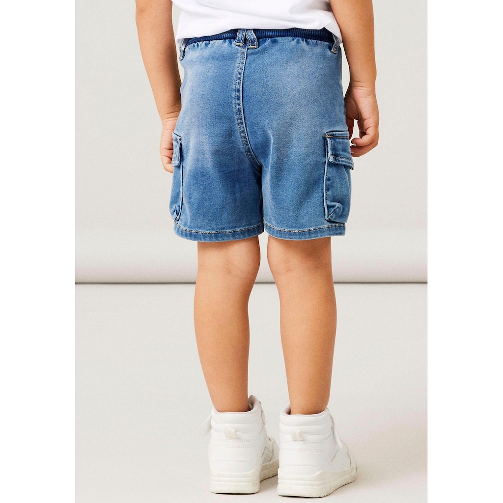 Name It Cargoshorts »coole Jeansshorts NMMBEN BAGGY DNM L SHORTS 8610-TO NOOS«, (Cargotaschen, Baggy Fit, verstellbarer Bund, elastisches Bündchen), mit Used-Optik für mehr Charakter