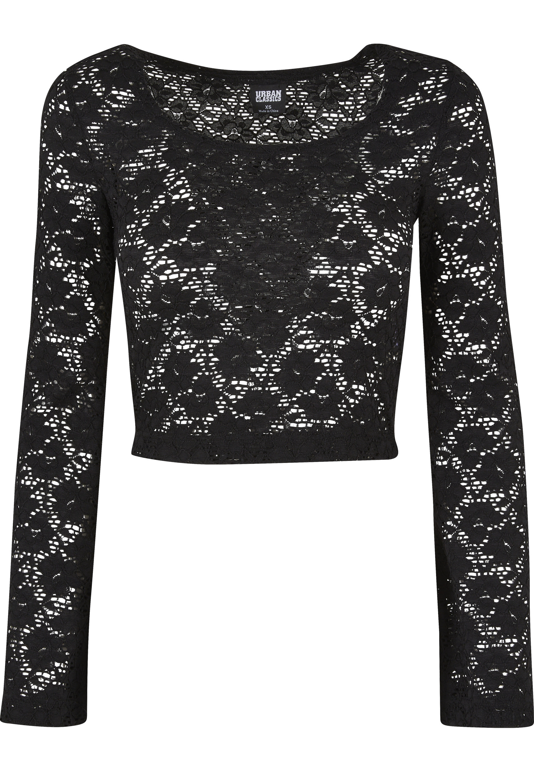 URBAN CLASSICS Langarmshirt "Urban Classics Damen Ladies Cropped Lace Longsleeve" 1 Stk.