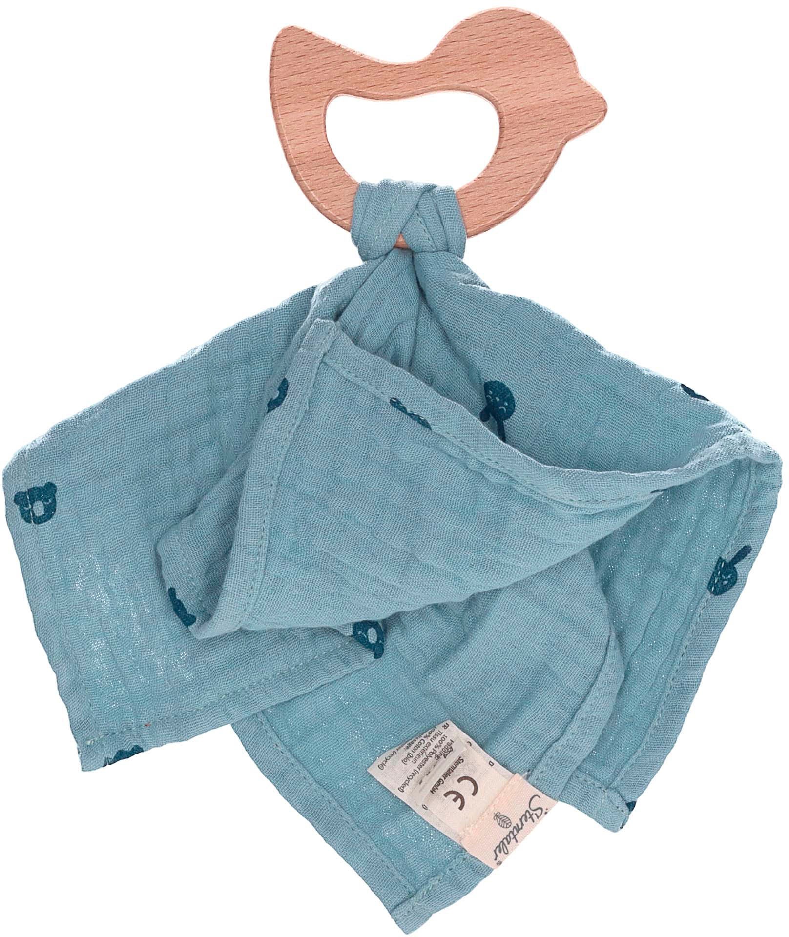 Sterntaler® Schmusetuch »Stay true to nature, Kinni+Kalla, blau melange«, Mit Beißring aus Holz