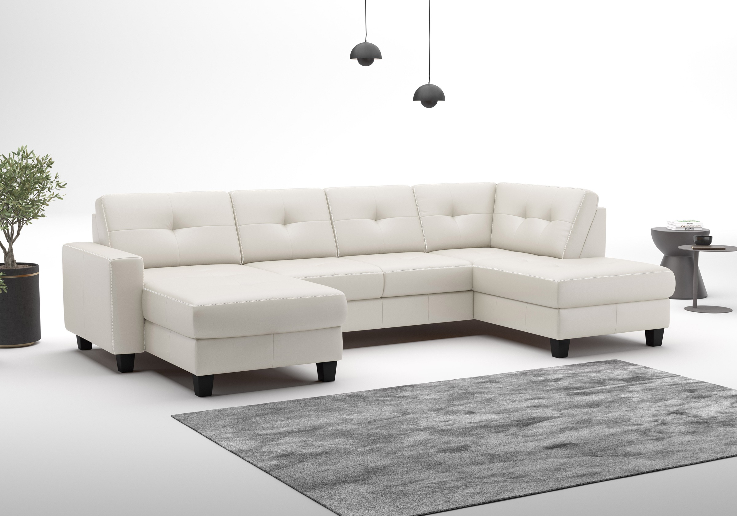 Wohnlandschaft HOME AFFAIRE "Varese", weiß (reinweiß), B:304cm H:91cm T:170cm, Sofas, Wohnlandschaft, wahlweise mit Bettfunktion und Bettkasten